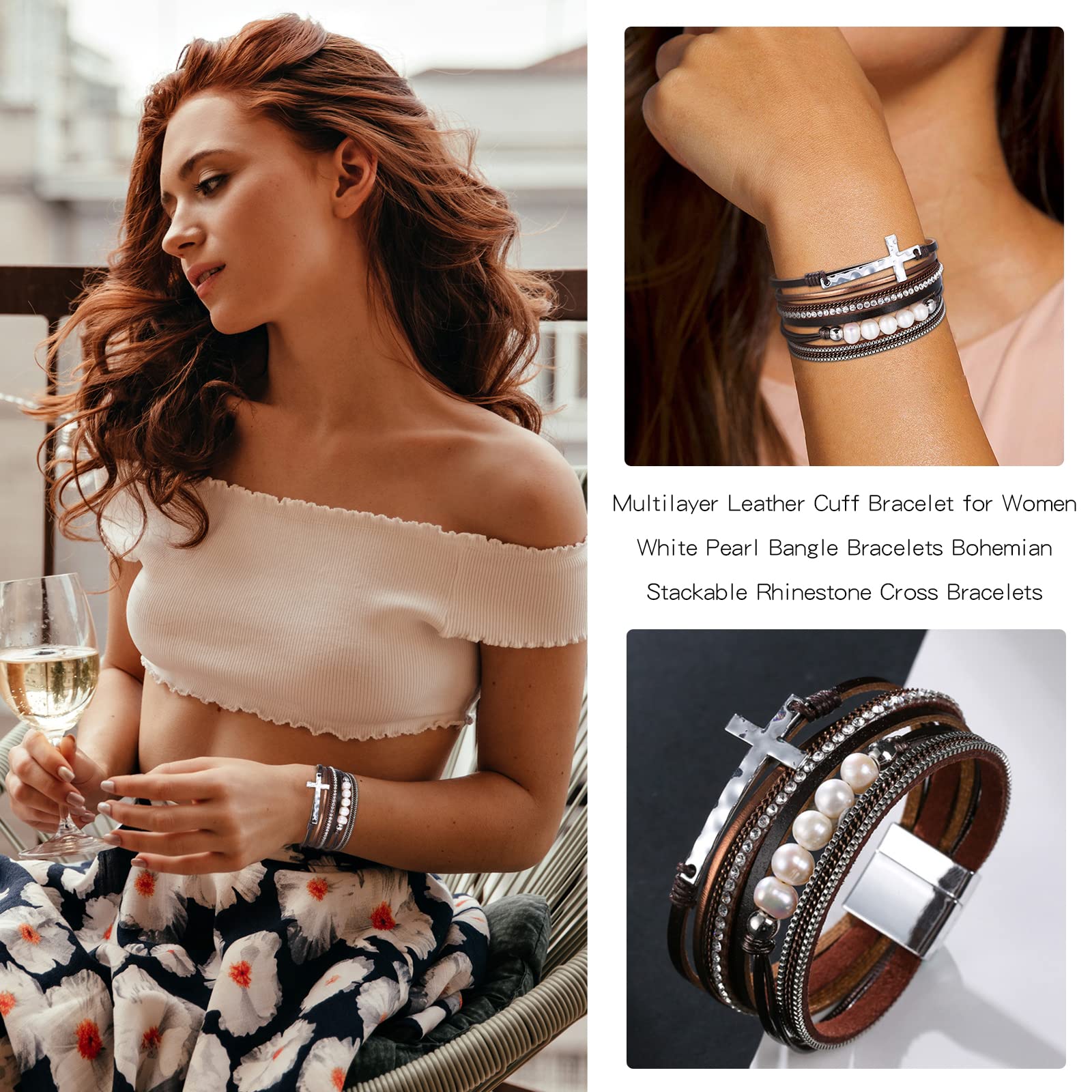 Trendy Blue Leather Wrap Bracelet for Women - Stackable Western Cuff Bracelet with Multi-Layer Design | Perfect for Boho Fashion, Casual Outfits & Layered Jewelry Looks