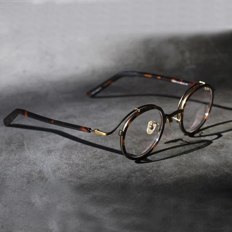 Stylish Unisex Black Titanium Acetate Round Eyeglasses - Full Rim Big Frame (Model 982027) | Perfect for Reading, Work & Fashion Accessories