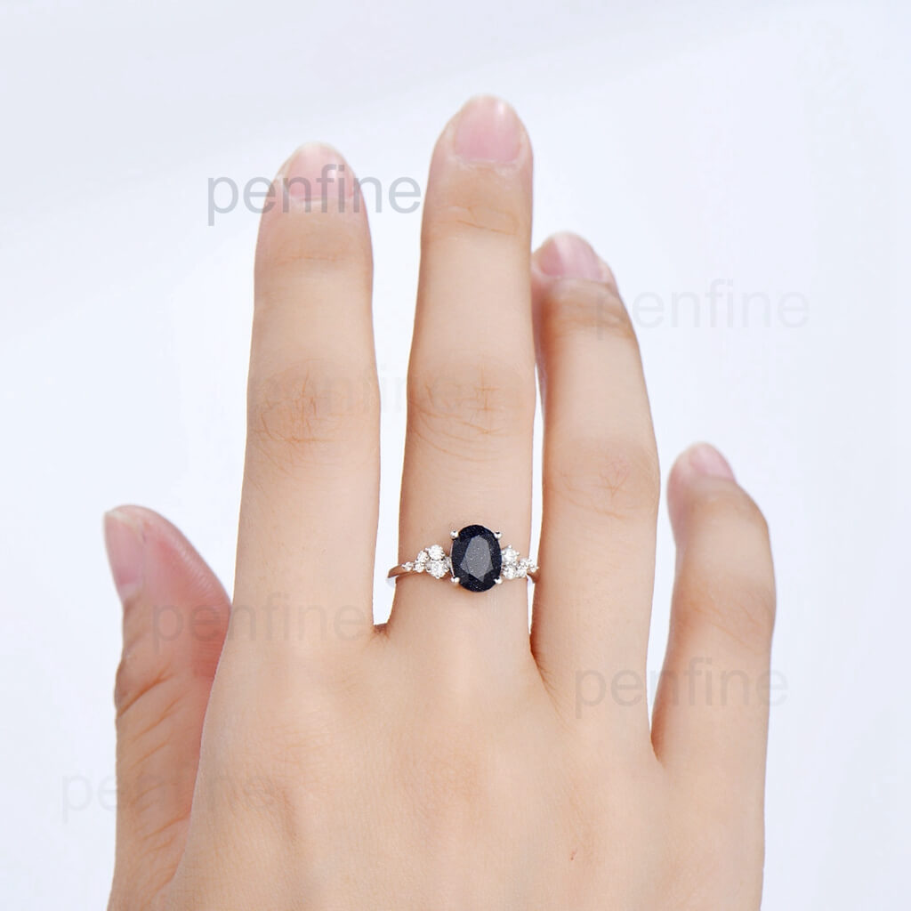 Oval Blue Sandstone Cluster Galaxy Engagement Ring YS301 - Elegant Wedding Band for Women, Unique Promise Ring for Her - Perfect for Proposals, Anniversaries & Special Occasions