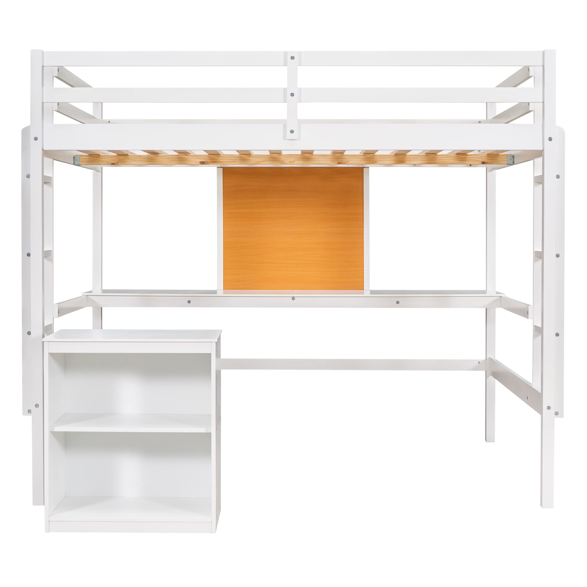Harper & Bright Designs Twin Size Loft Bed with Desk, 2 Storage Cabinets & Writing Board - Sturdy Wooden Loft Bed Frame with Slats for Kids, Teens & Adults - Perfect for Small Bedrooms, Dorm Rooms & Home Offices (White)