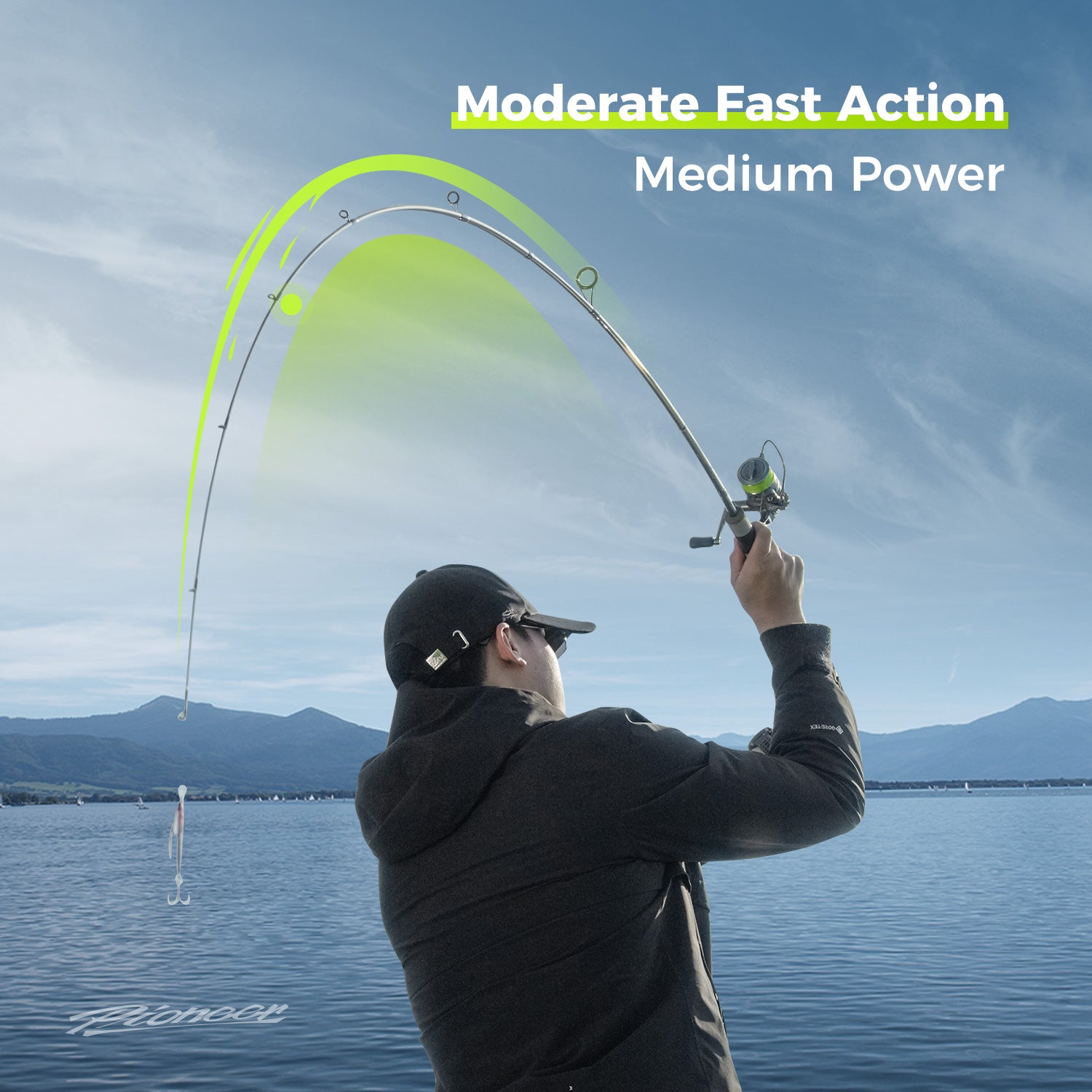 Pioneer Bass 2-Piece Spinning Fishing Rod - Lightweight & Sensitive for Freshwater & Saltwater Angling - Perfect for Shore Fishing, Kayak Fishing, and Boat Trips