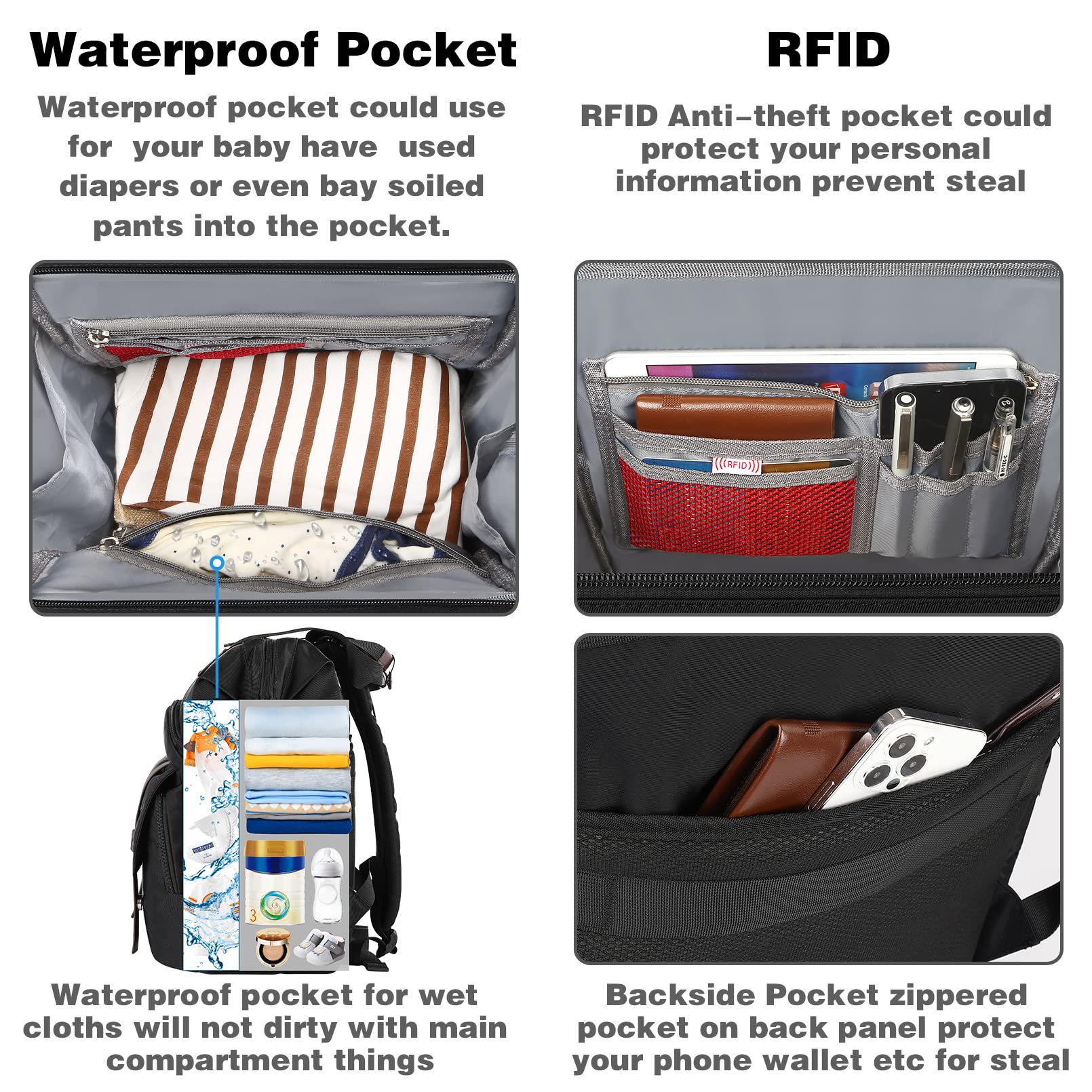 Jiefeike Diaper Bag Backpack for Baby Boys & Girls - Insulated Pockets, USB Charging Port, RFID Anti-Theft, Water-Resistant - Perfect for Parents, Stroller Straps Included - Ideal for Travel, Outings & Daily Baby Care