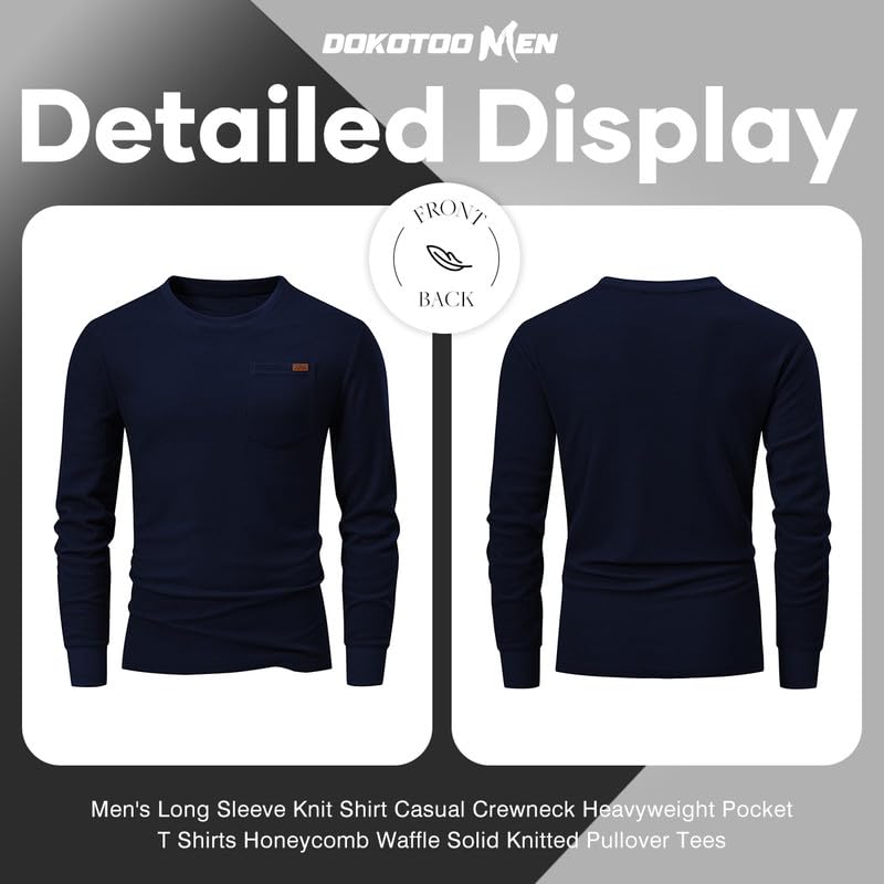 Men's Long Sleeve Casual Crewneck Sweater - Lightweight Honeycomb Waffle Knit Shirt with Pocket | Perfect for Fall Layering & Office Wear