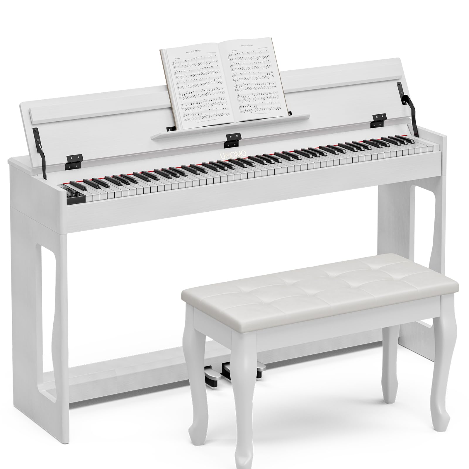 UMOMO 88-Key Weighted Digital Piano with Duet Bench - Full Size Hammer Action Beginner Keyboard with USB MIDI Connectivity (White) - Perfect for Home Practice, Music Lessons & Studio Recording