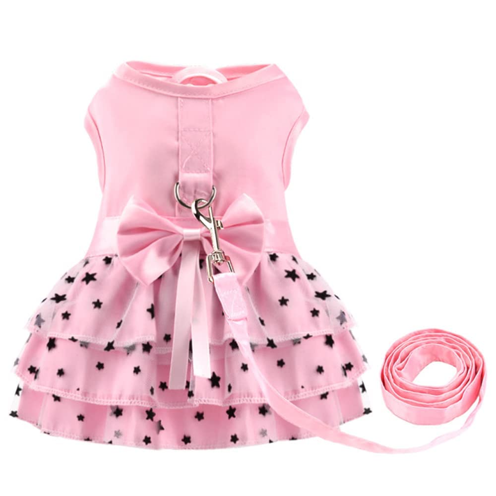 Pink Princess Dog Harness Dress with Leash Set for Small Dogs - Adjustable Pet Apparel with D-Ring, X-Large Size - Perfect for Puppy Parties, Photo Shoots & Daily Walks