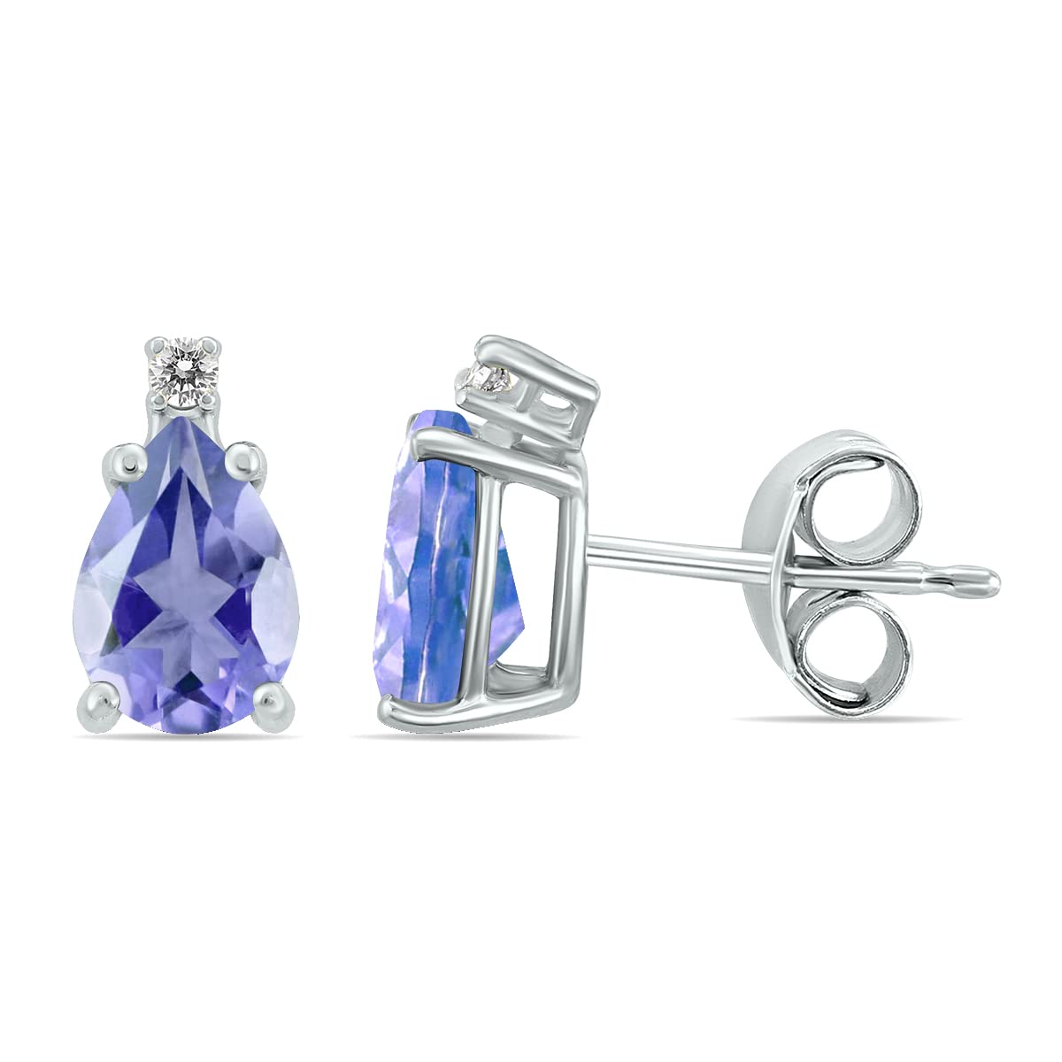 14K White Gold 5x3MM Pear Tanzanite and Diamond Earrings for Women - Elegant Dangle Earrings for Wedding, Party & Special Occasions