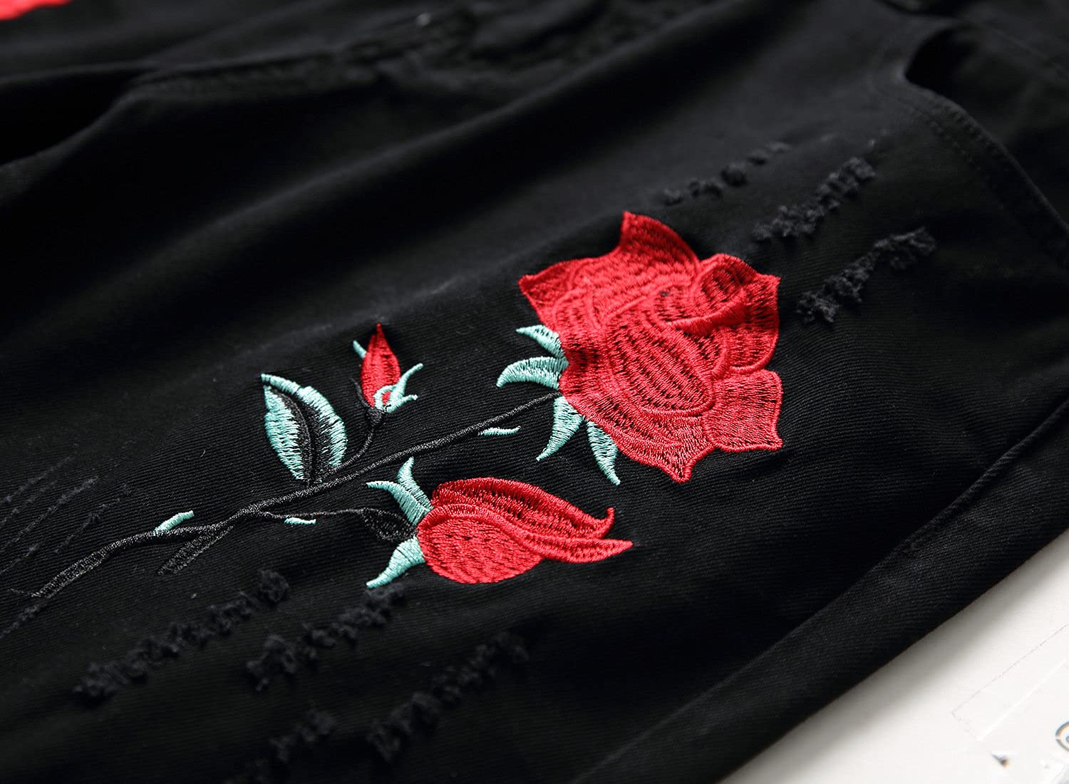 **Men's Floral Ripped Distressed Stretch Skinny Jeans - Slim Fit Destroyed Denim Pants for Casual Wear & Street Fashion**