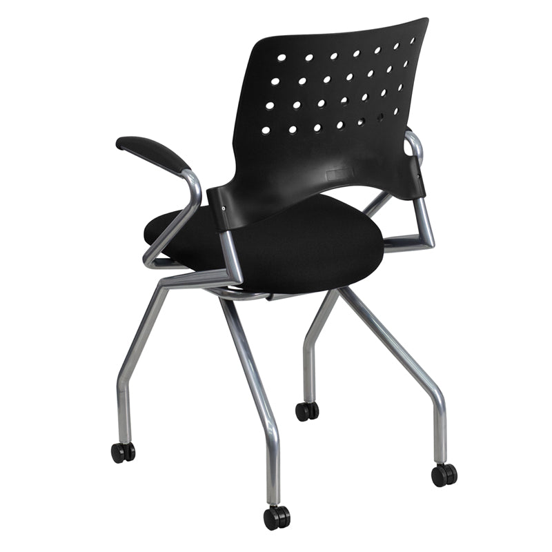 FLASH Galaxy Mobile Nesting Chair with Arms & Black Fabric Seat - Compact Folding Chair for Outdoor, Camping, Picnics & Home Use
