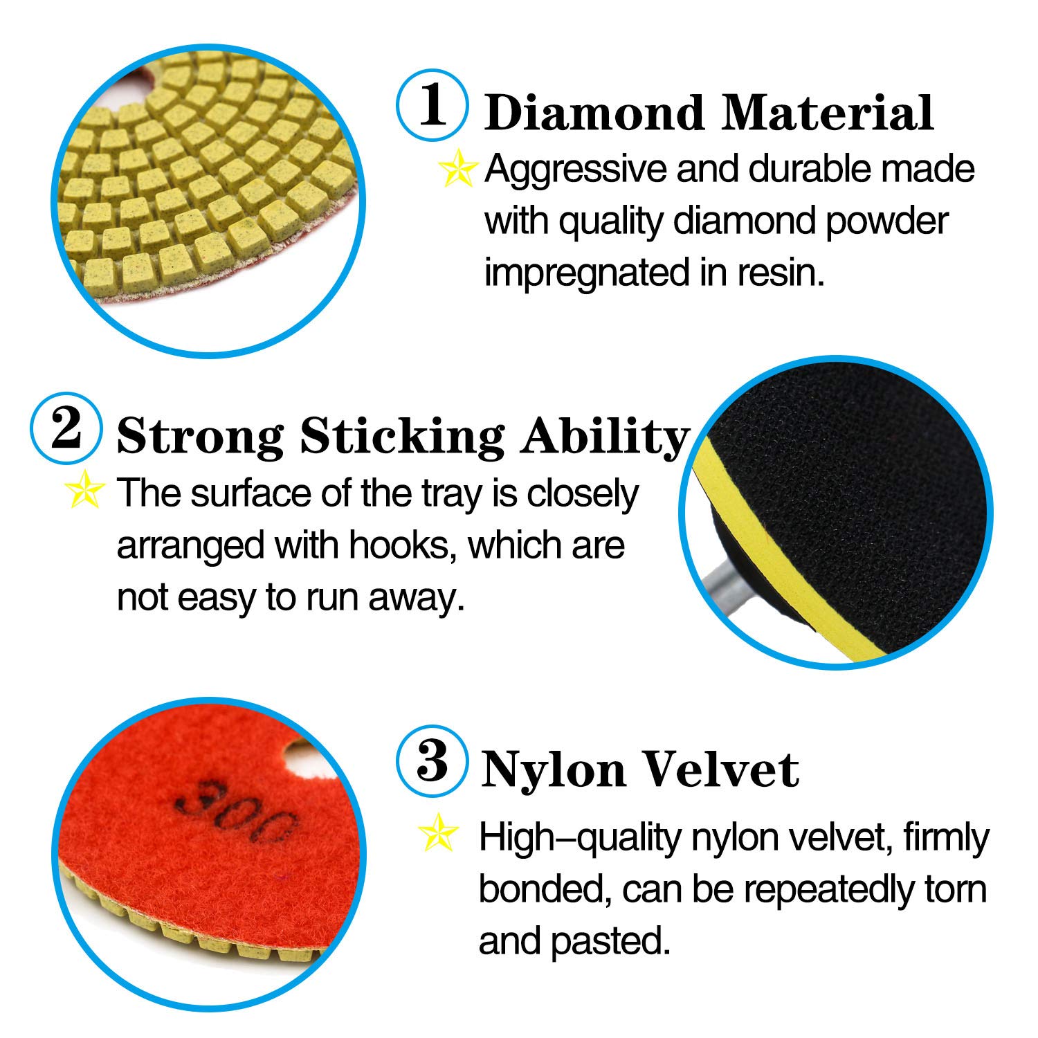 12 Pack 4 Inch Diamond Polishing Pads Set - Wet/Dry Polishing Kit with 10pcs 50#-3000# Grit Pads & 2pcs Hook and Loop Backer Pads for Granite, Stone, Concrete, Marble - Perfect for Floor Grinding, Polishing & Surface Restoration
