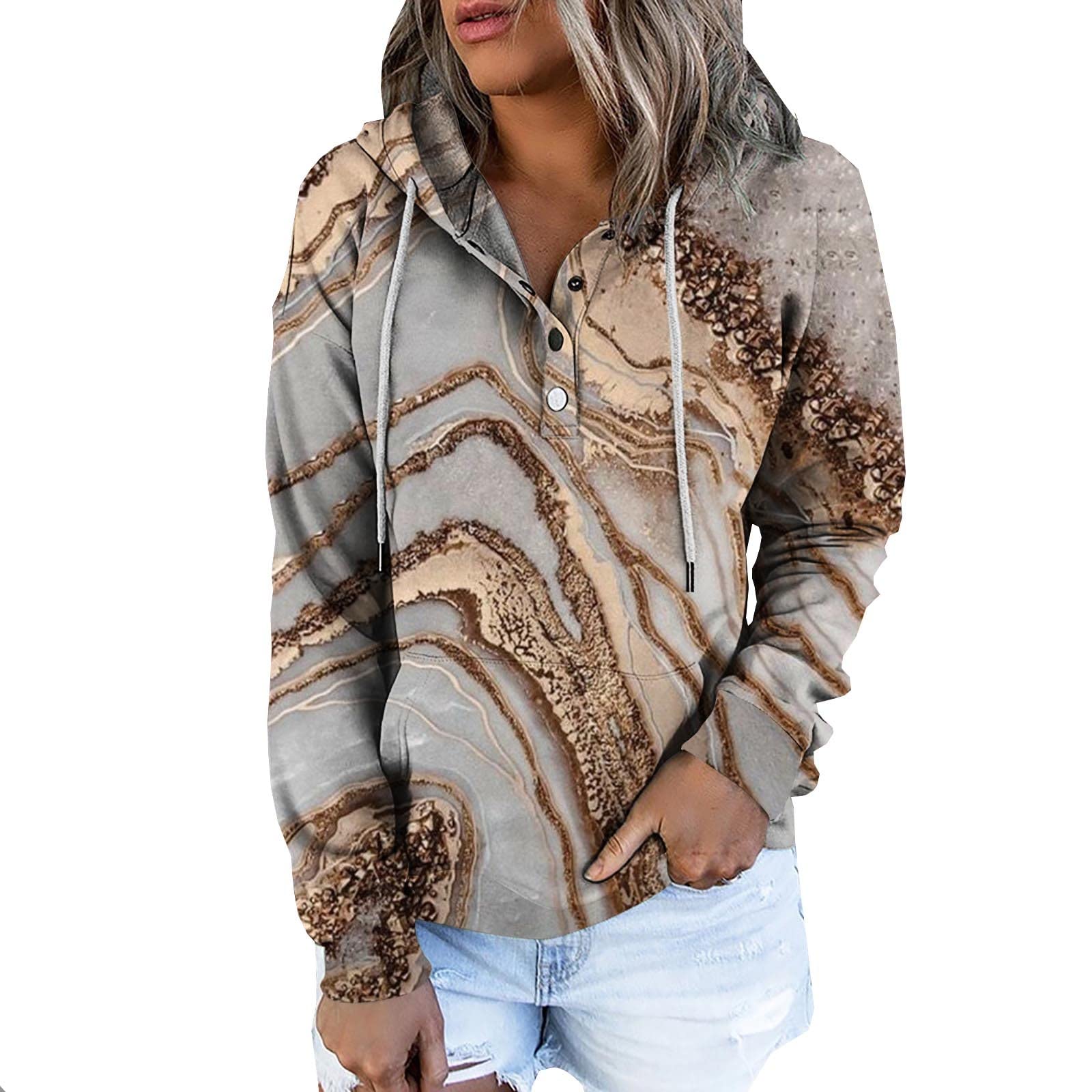 Women's Cute Winter Sweatershirt Button Hoodies - Long Sleeve V Neck & Crew Neck Tops for Casual Wear & Outdoor Activities