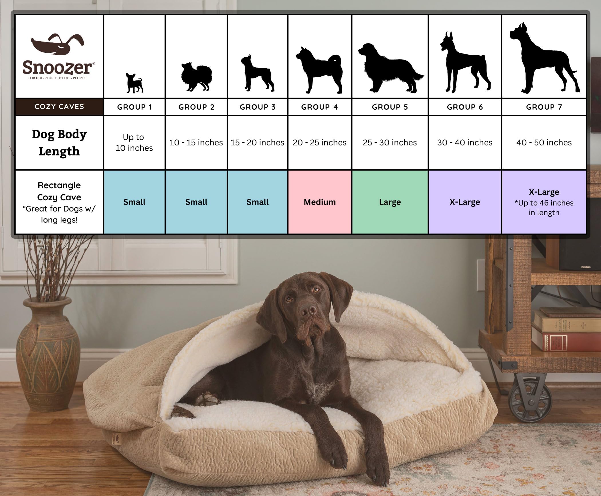 Snoozer Cozy Cave Dog Bed - Large Rectangle Pet Bed for Dogs & Cats, Soft Khaki Washable Cover, Indoor & Outdoor Use - Perfect for Crate Training, Lounging, and Travel
