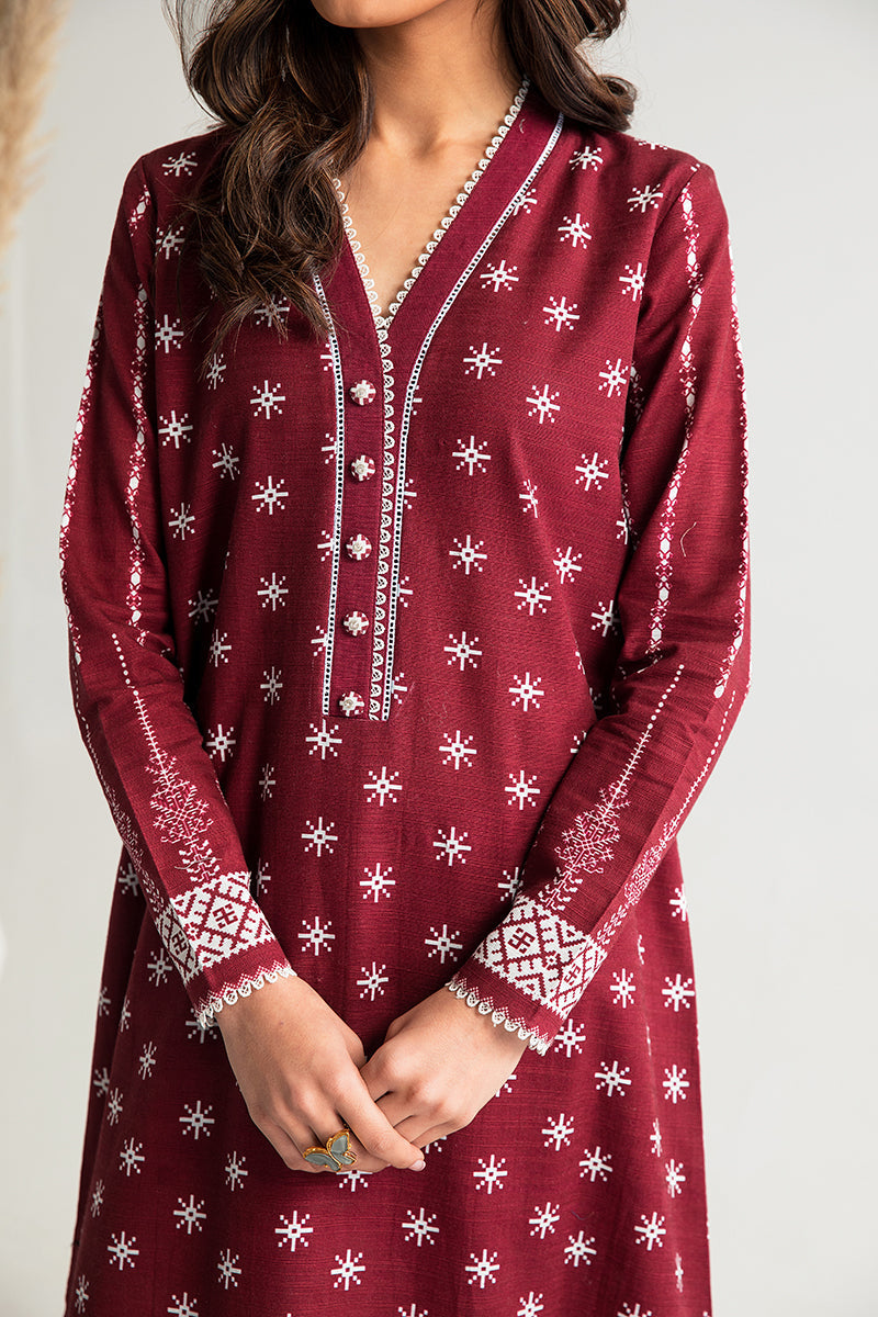 Luxury Maroon 2-Piece Printed Khaddar Suit for Women | Traditional Pakistani Outfit | Elegant Party Wear & Wedding Guest Dress