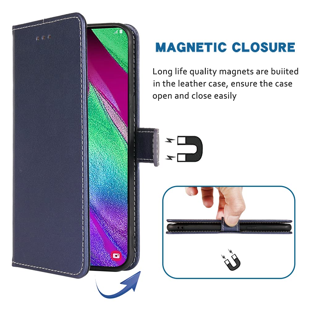 Samsung Galaxy A40 Wallet Case with Wrist Strap & Card Holder - Leather Flip Cover with Stand for Women & Men (Blue) - Perfect for Everyday Use, Travel & Hands-Free Convenience
