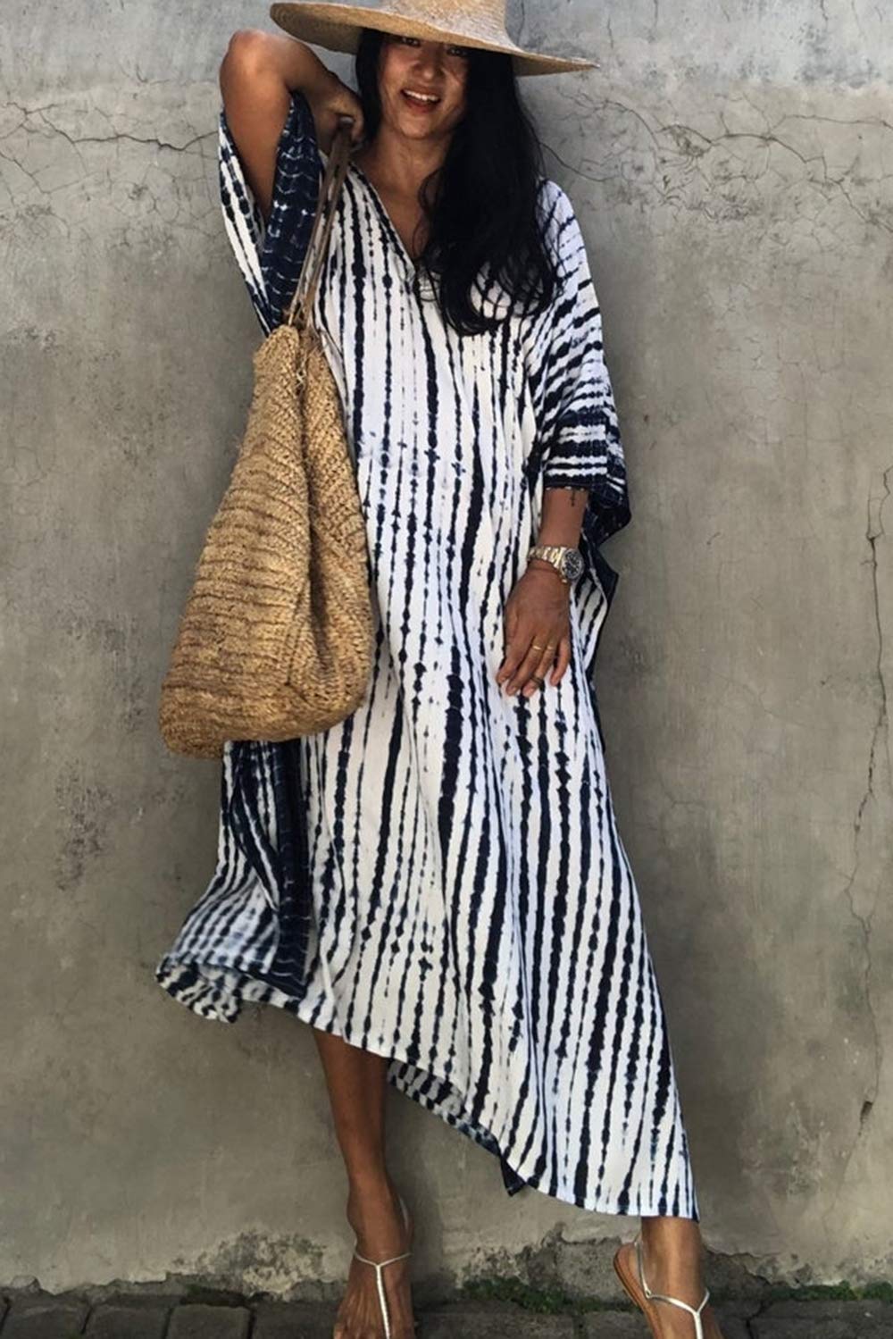 Long Kaftan Bohemian Kimono Maxi Nightgown Beach Cover Up Dress for Women - Elegant Loungewear & Summer Vacation Outfit