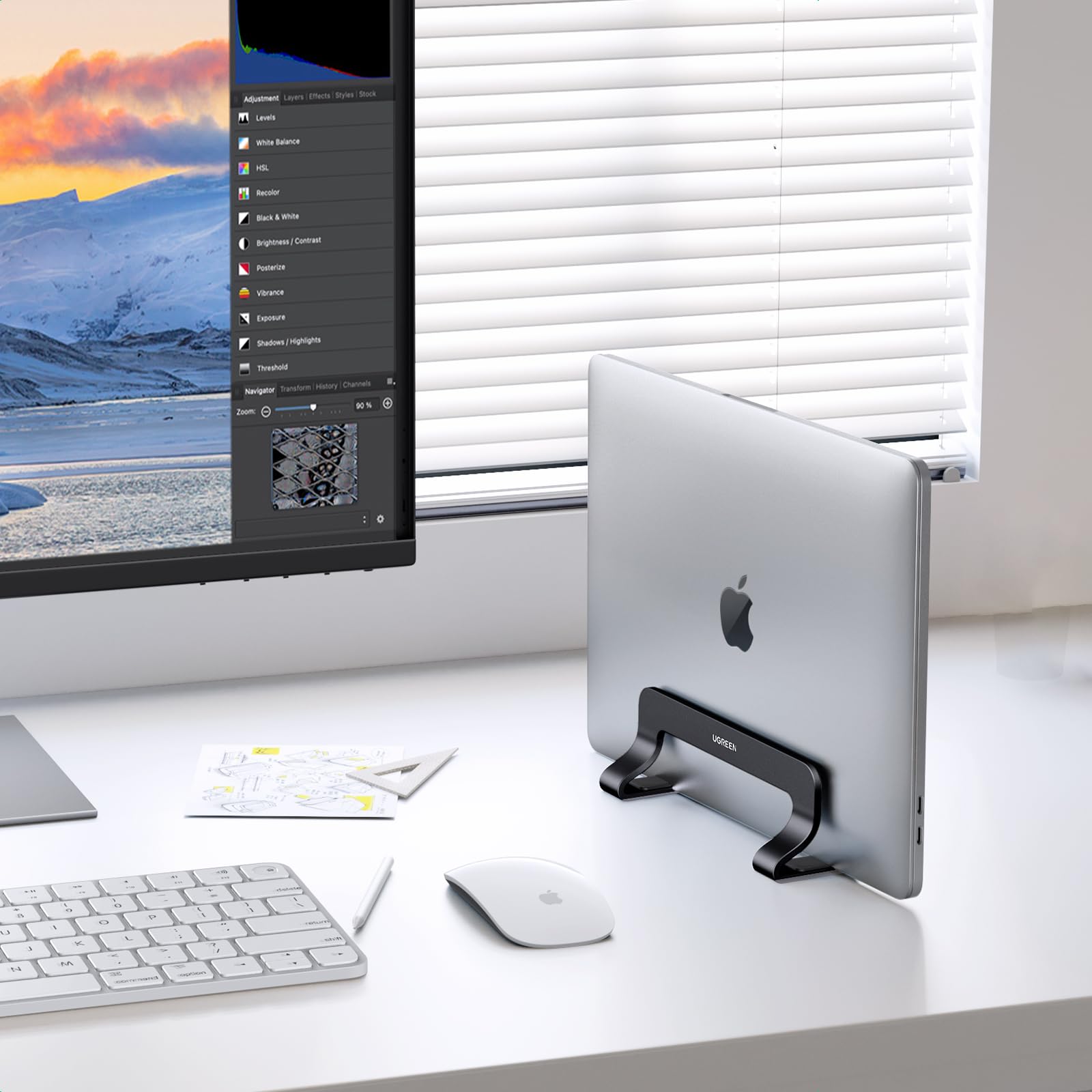 UGREEN Vertical Laptop Stand Holder - Adjustable Aluminum Desktop Stand for MacBook Pro/Air & 17.3