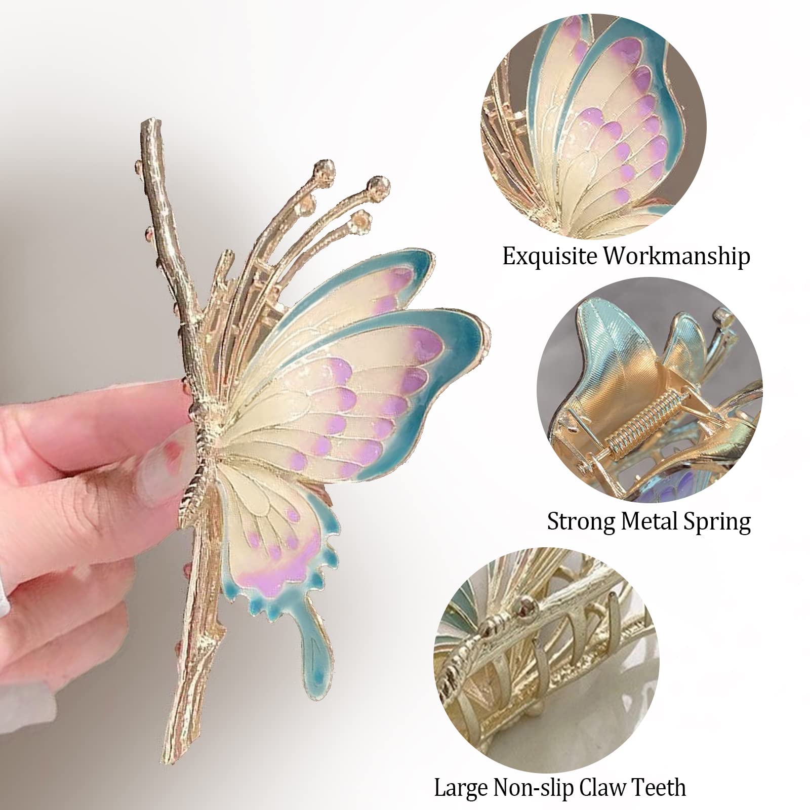 6 Pcs Large Strong Metal Butterfly Hair Claw Clips for Women - Flower Hair Clips for Thick Hair - Perfect for Updos, Ponytails & Everyday Hairstyles