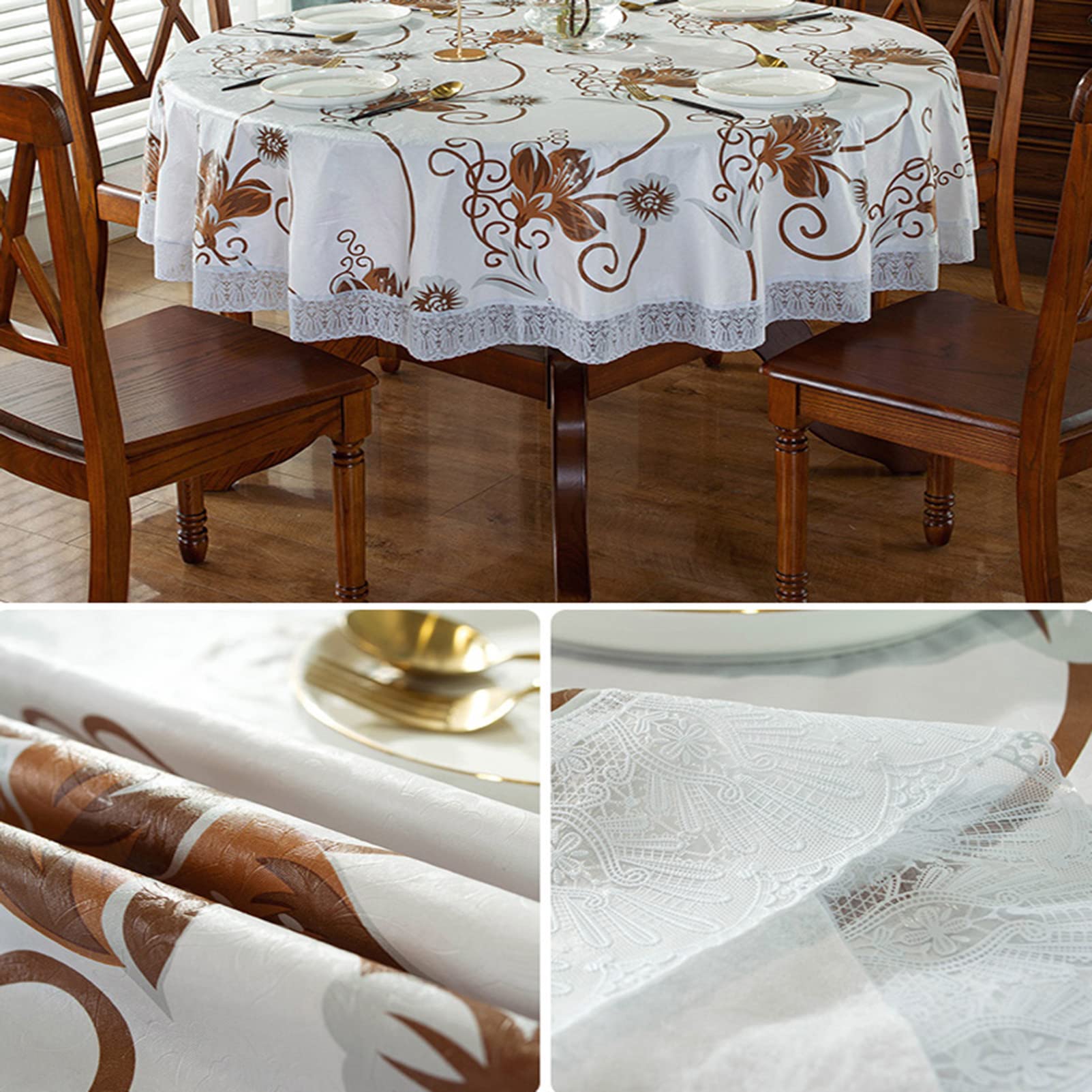Round Vinyl Tablecloth 220cm Diameter - Waterproof Wipeable Plastic Table Cover for Indoor & Outdoor Use - Perfect for Patio, Garden, Dining Room and Party Decorations