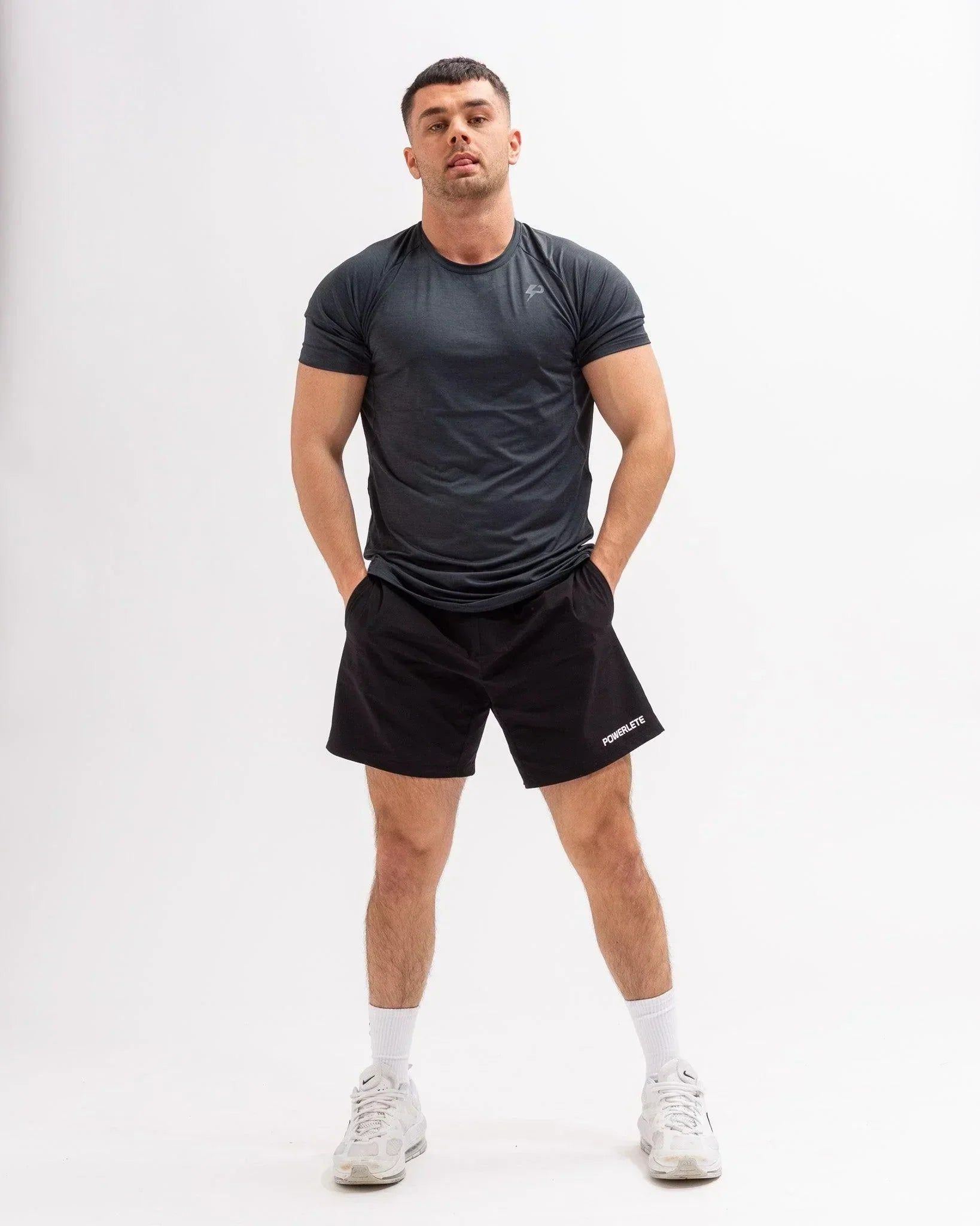 Powerlete Evolve Men's Workout Shorts - Breathable Gym Shorts for Running, Training & Fitness - Lightweight & Quick-Dry Activewear for Men (Black)