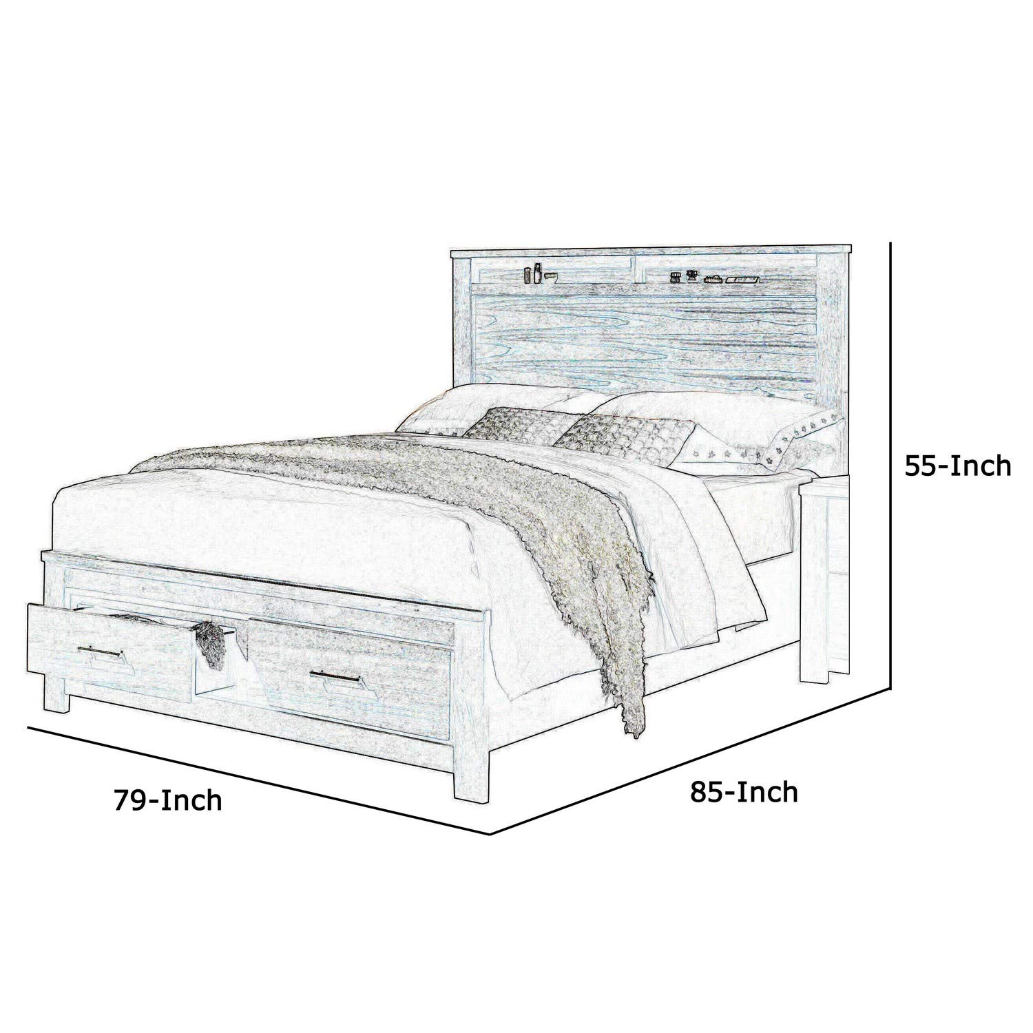 Benjara Solid Wood King Size Bed Frame with Open Shelves & Storage Drawers, Brown - Perfect for Master Bedroom, Guest Room, or Modern Farmhouse Decor
