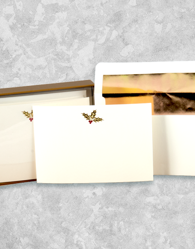 Golden Holly Flat Correspondence Cards - Elegant Stationery for Wedding Invitations, Thank You Notes & Holiday Greetings