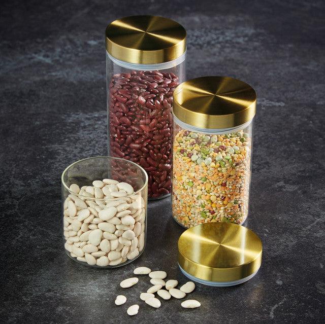 Premium Airtight Glass Food Storage Jars with Brass Lids - 32oz Set of 4 for Kitchen Pantry Organization, Dry Goods, Coffee, Tea & Spices | Eco-Friendly, Leakproof Containers for Meal Prep & Bulk Food Storage