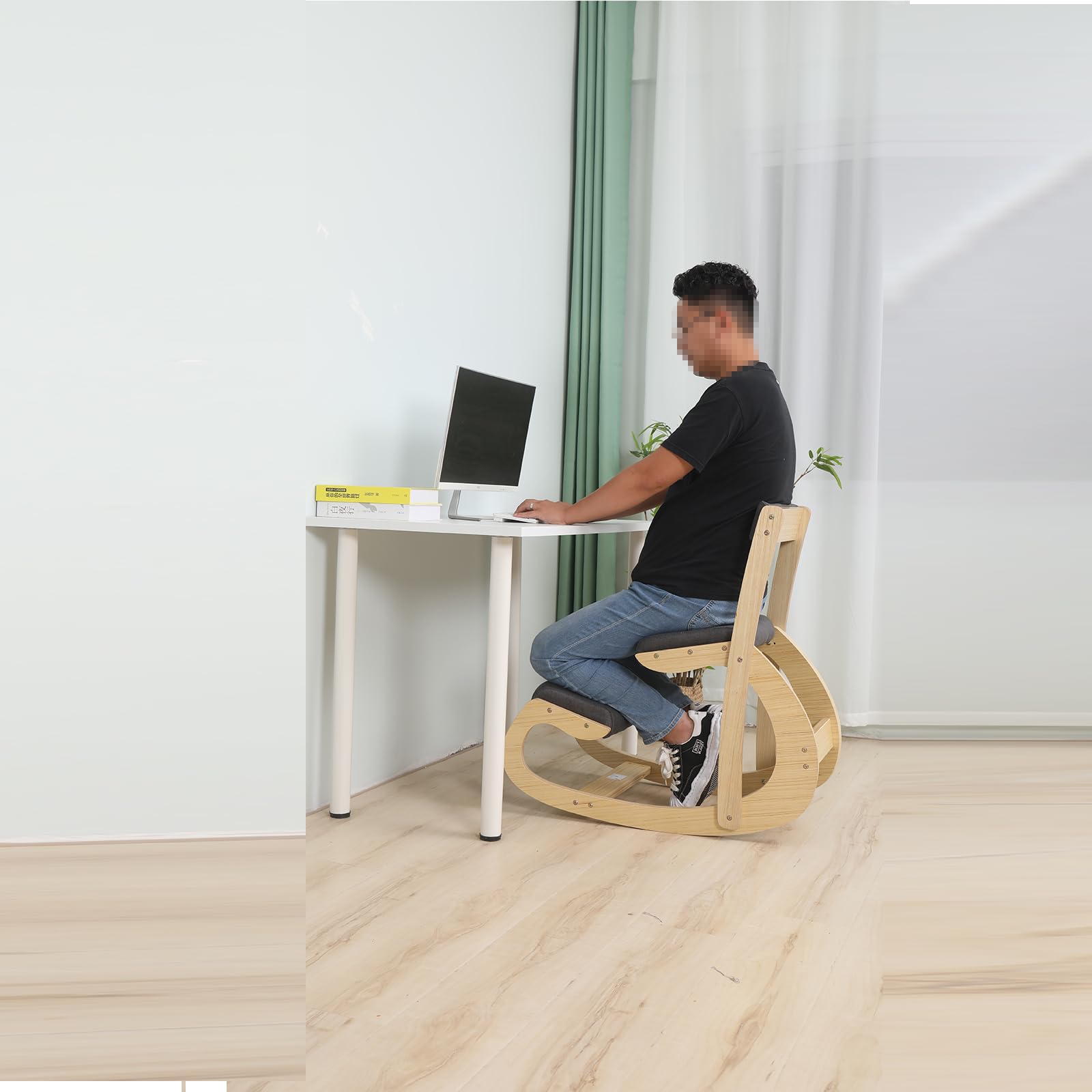 Ergonomic Kneeling Chair - Adjustable Rocking Office Chair with Back Support for Home & Desk, Wooden Kneeling Stool for Better Posture | Perfect for Home Office, Meditation & Back Pain Relief