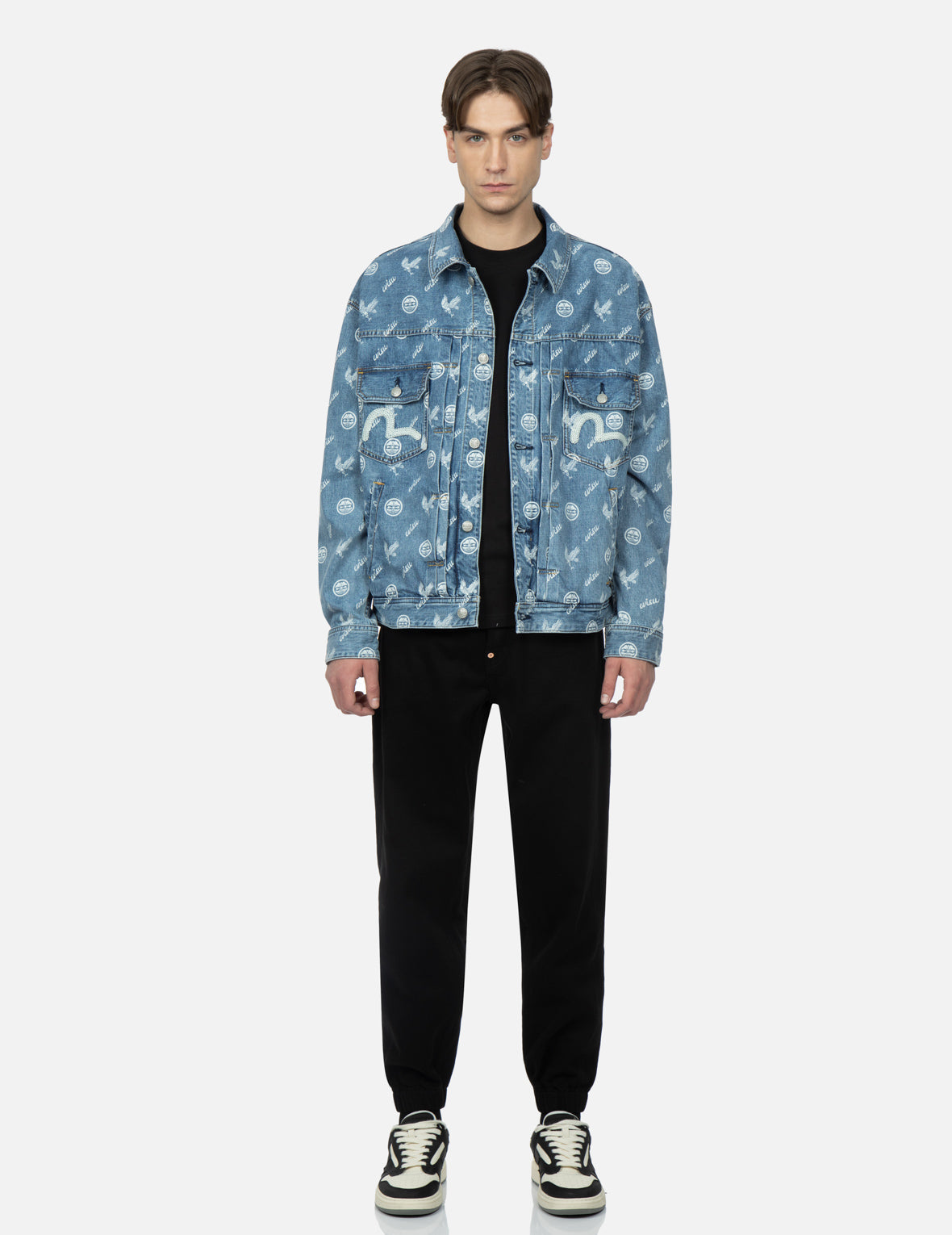 Vintage Eagle and Kamon Japanese Print Distressed Denim Jacket for Men & Women - Streetwear Fashion, Casual Outfit, Festival Style