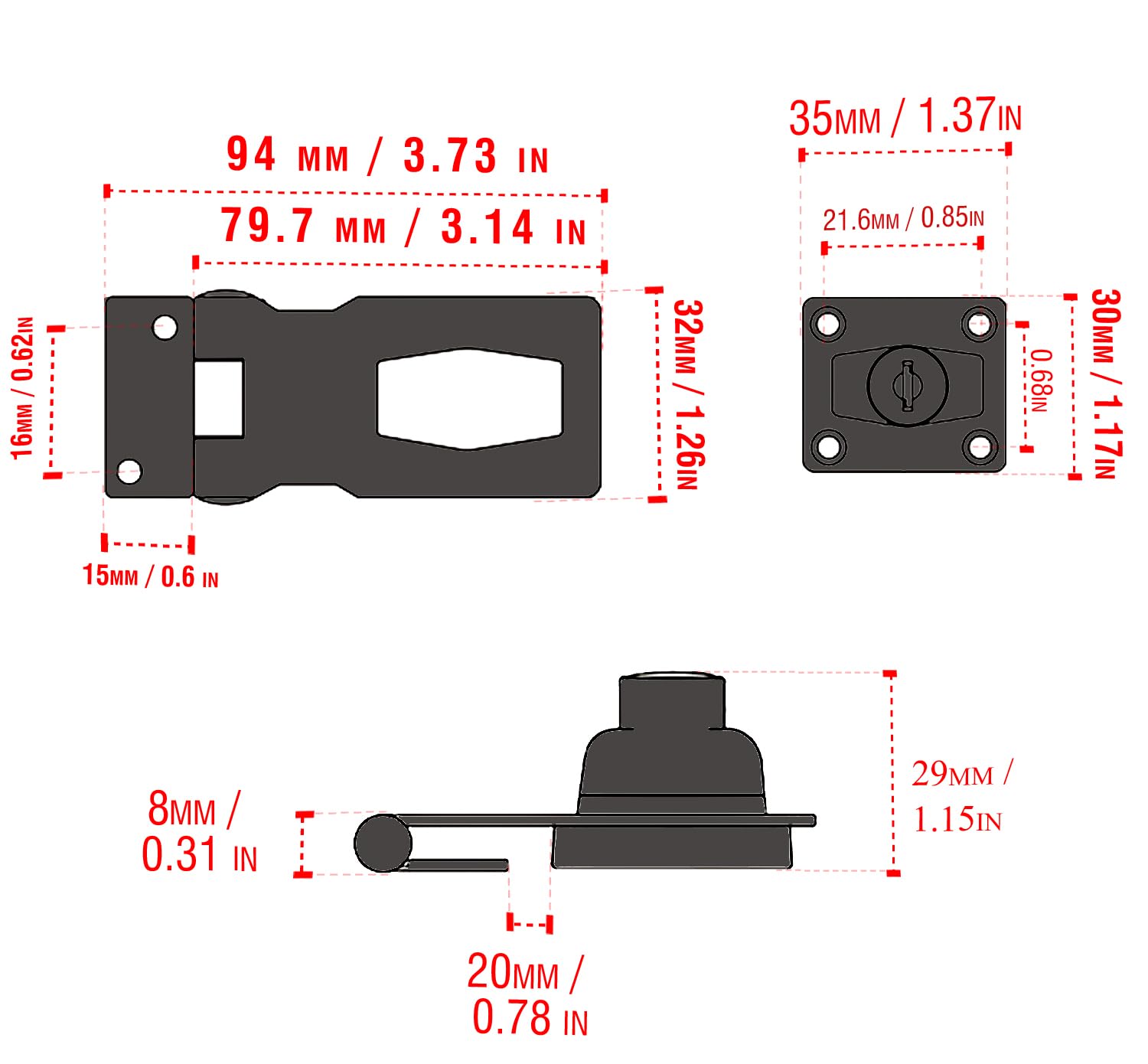 2-Pack Keyed Hasp Locks with Keys - 3 Inch Black Twist Knob Locking Hasp for Small Doors, Drawers, Cabinets, Toolboxes & Storage Boxes - Secure Your Home, Office, Garage & Shed
