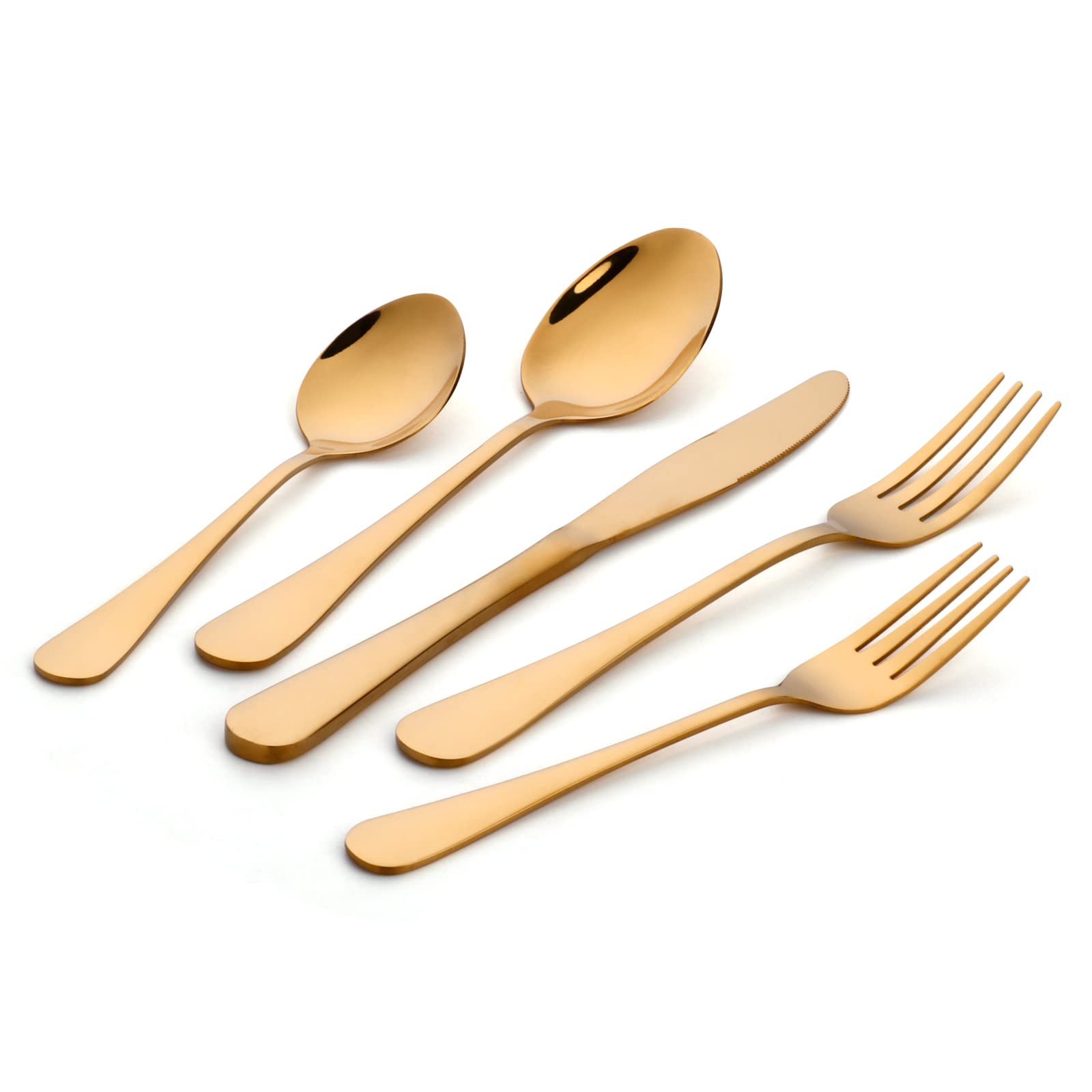 20-Piece Modern Elegant Stainless Steel Flatware Set - Gold Silverware Cutlery for Farmhouse Dining, Western Style Reusable Eating Utensils - Perfect for Dinner Parties, Wedding Gifts & Everyday Use