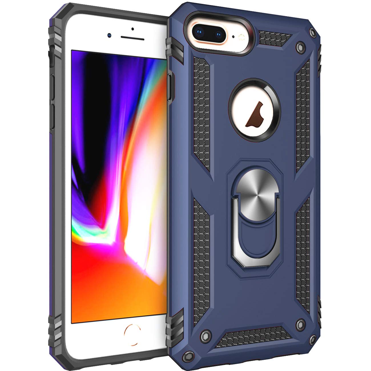 Shockproof iPhone 8 Plus/7 Plus Case with Kickstand Ring - Heavy Duty Protective Cover for 5.5 Inch iPhone Models | Perfect for Outdoor Activities, Work & Travel (Blue)