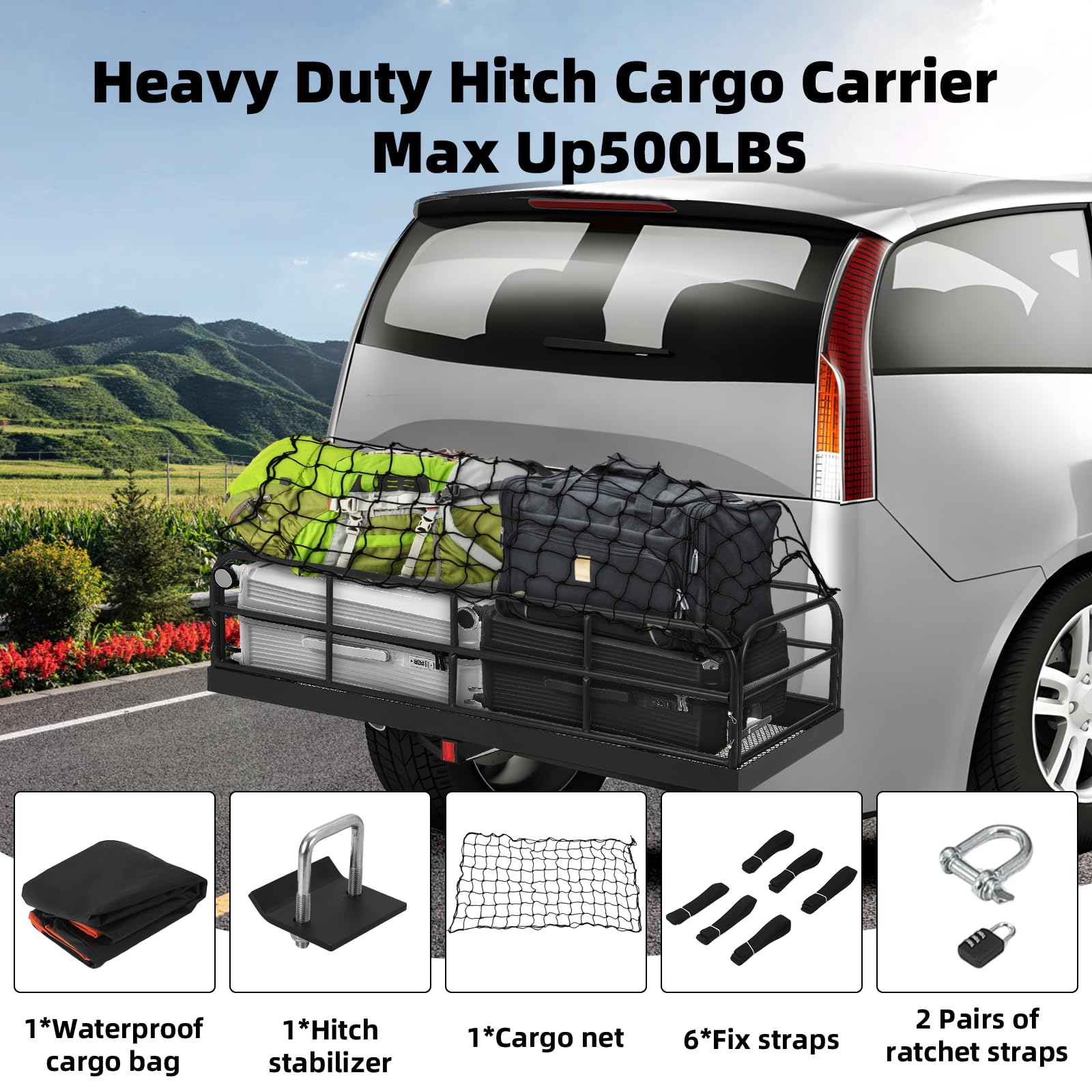 Heavy Duty 500 Lbs Foldable Trailer Hitch Cargo Carrier - 60