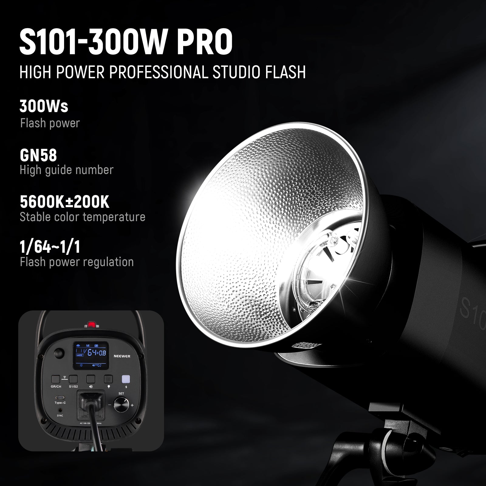 NEEWER 2 Pack S101 300W PRO 300Ws Studio Monolight Flash Light Kit - Professional Photography Lighting for Portraits, Product Shoots & Studio Sessions