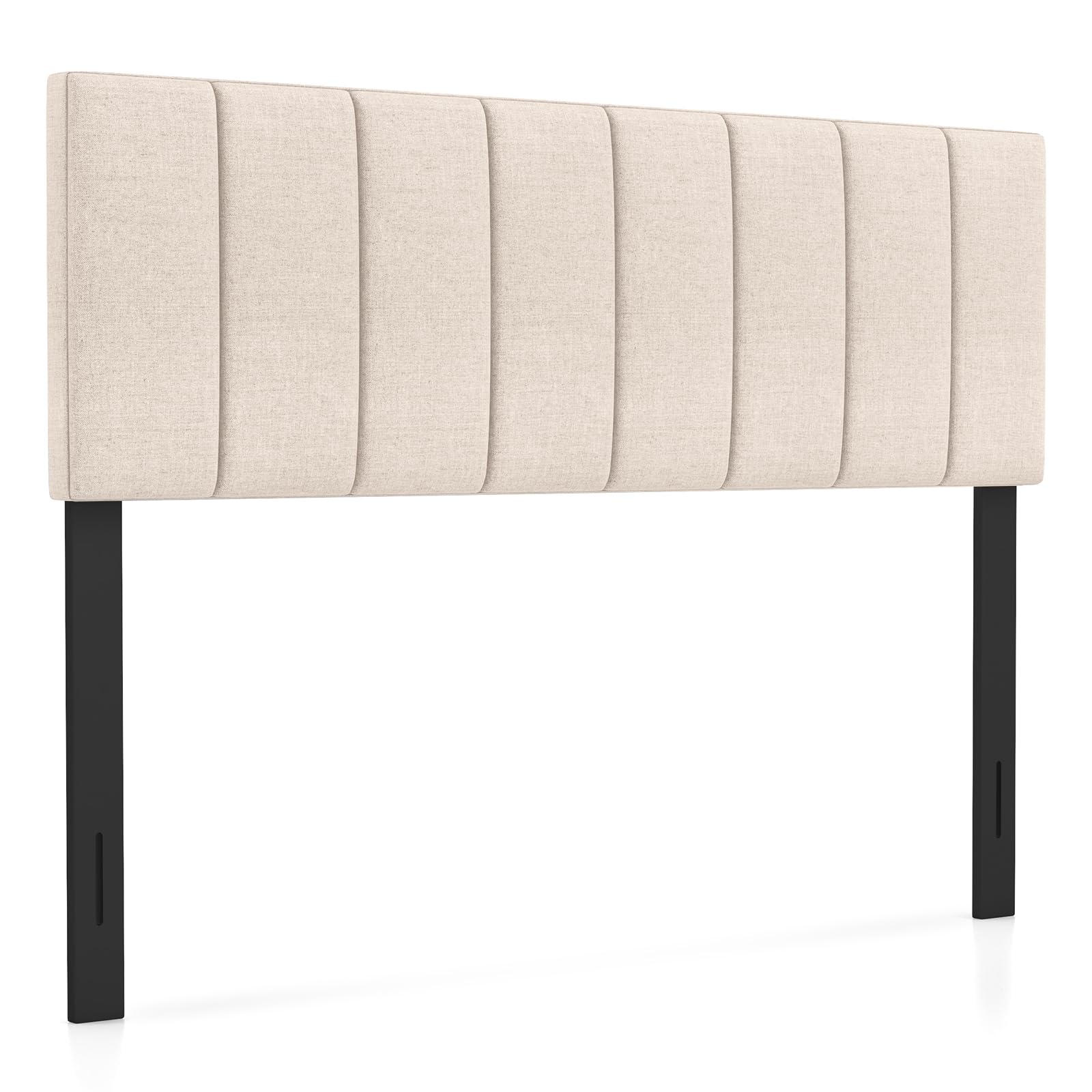 KOMFOTT Beige Linen Upholstered Headboard - Full & Queen Size Bed with Vertical Channel Tufting | Solid Wood Legs & Adjustable Width | Easy Assembly Padded Backboard | Perfect for Bedroom Makeover & Cozy Reading Nook