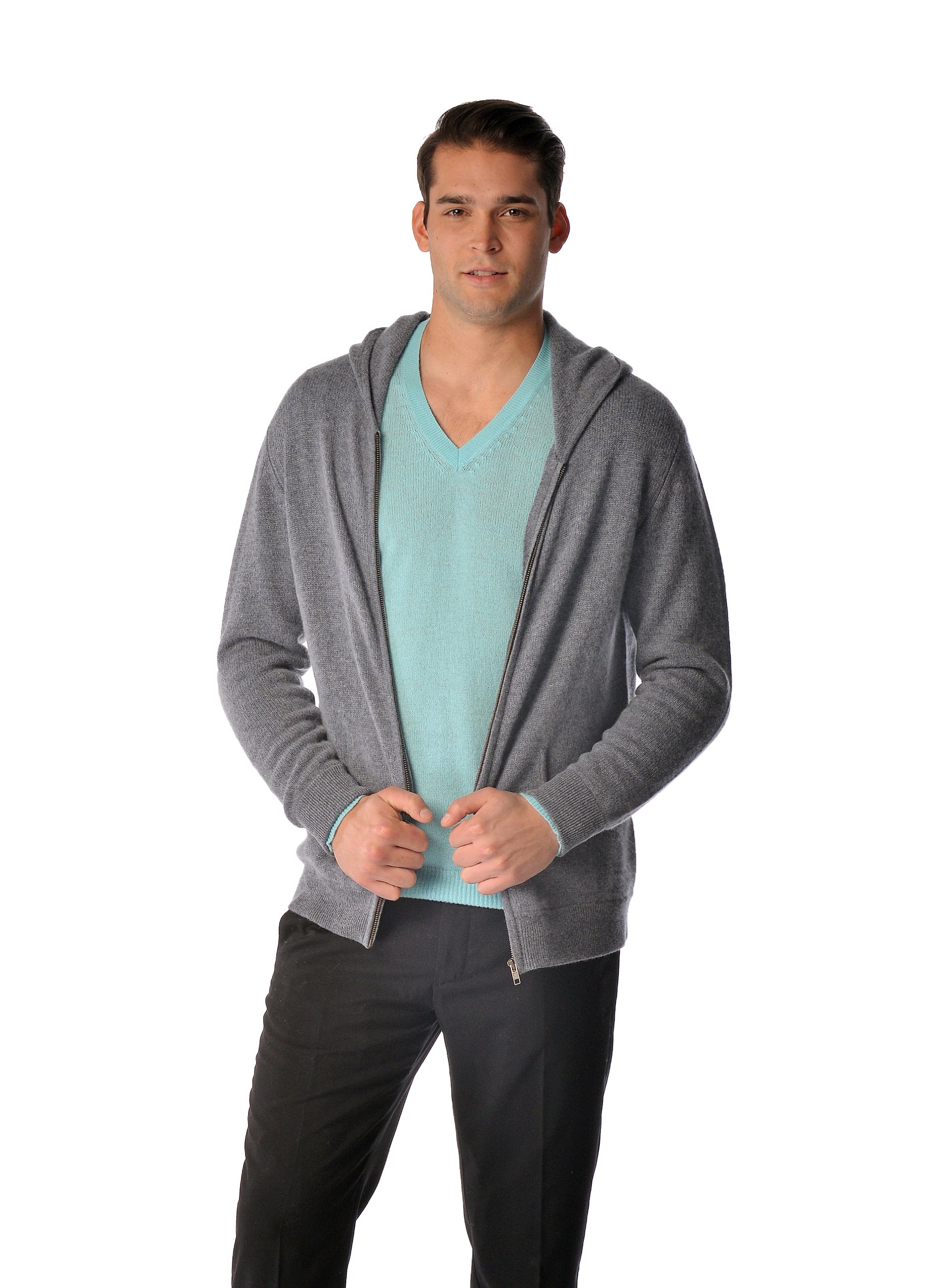 100% Pure Cashmere Men's Zip Up Hoodie Sweater - Soft Long Sleeve Full Zip Jacket with Front Pockets | Winter Warm Luxury Pullover for Casual Wear & Outdoor Activities