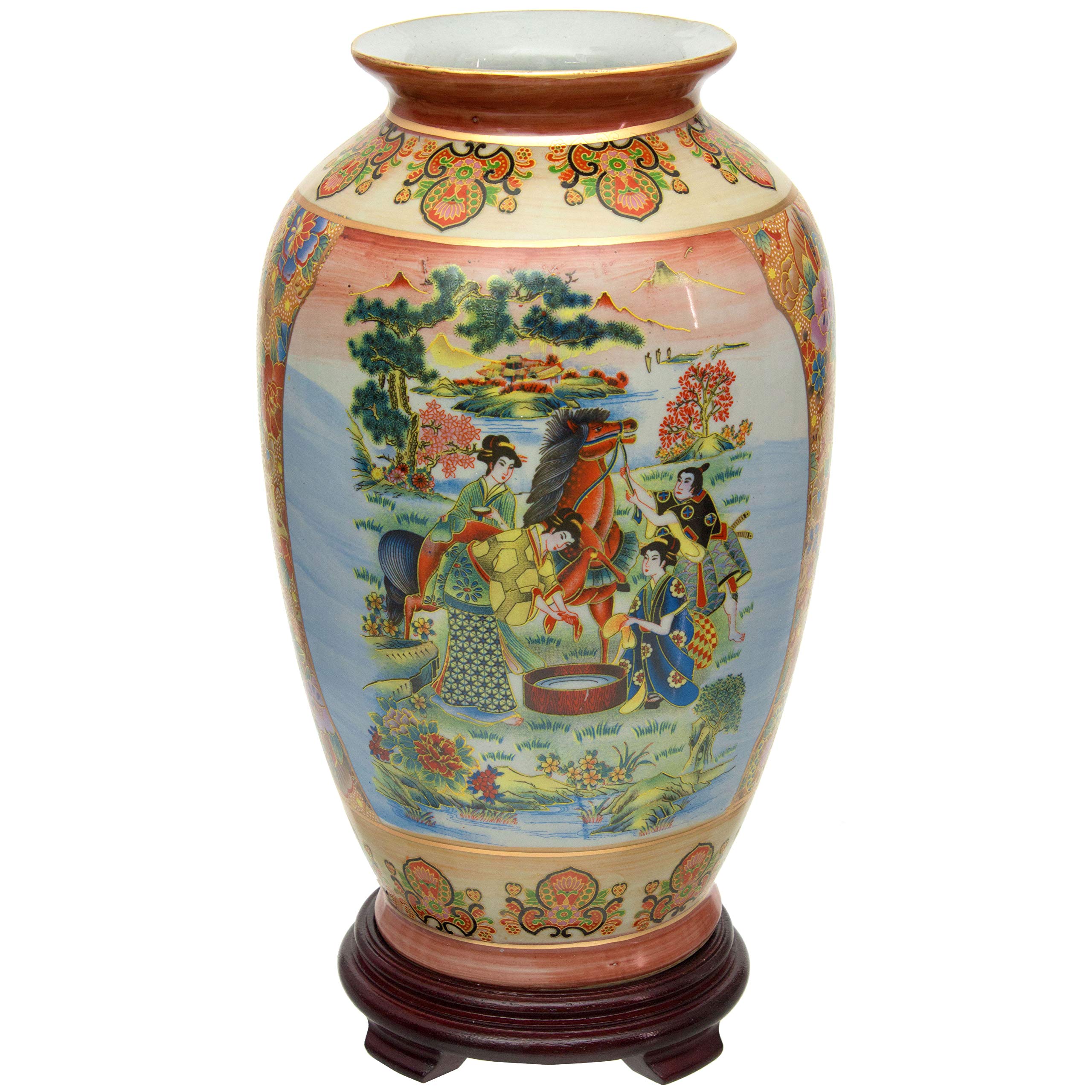 ORIENTAL Furniture 14 Horse in Meadow Porcelain Tung Chi Vase - Handcrafted Multicolor Chinese Ceramic Vase for Home Decor, Living Room Centerpiece & Wedding Gift