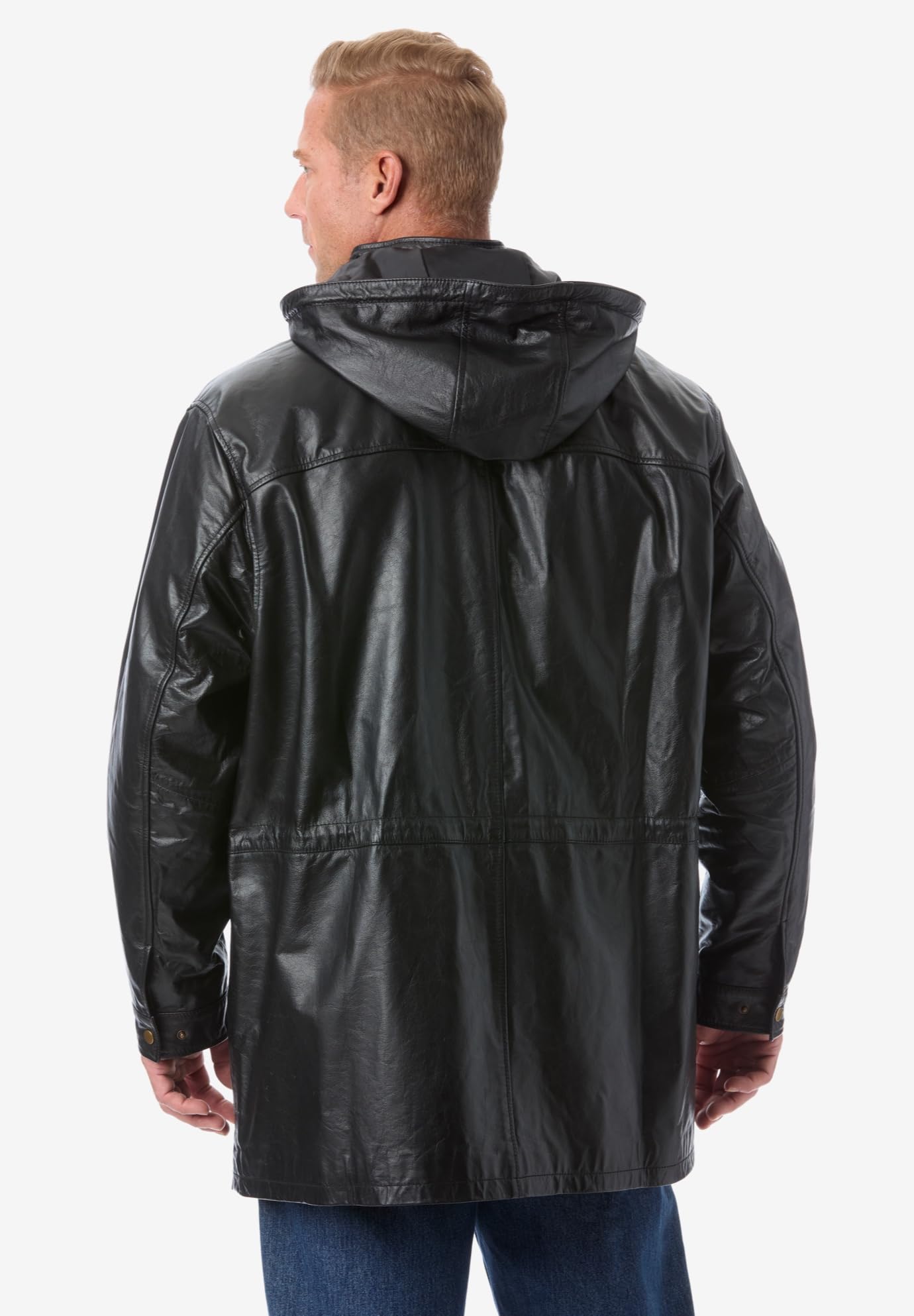 KingSize Men's Big & Tall Hooded Leather Parka Jacket - Winter Warm Windproof Coat for Outdoor Activities & Casual Wear