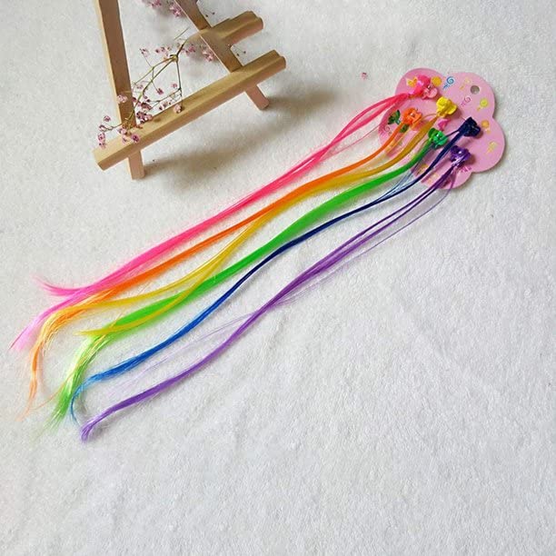 Kids Hair Extensions with Clips - 12 PCS Braided Multi-Colored Straight Wigs for Girls & Women | Shiny Neon Synthetic Hair Extensions for Parties, Cosplay & Daily Styling