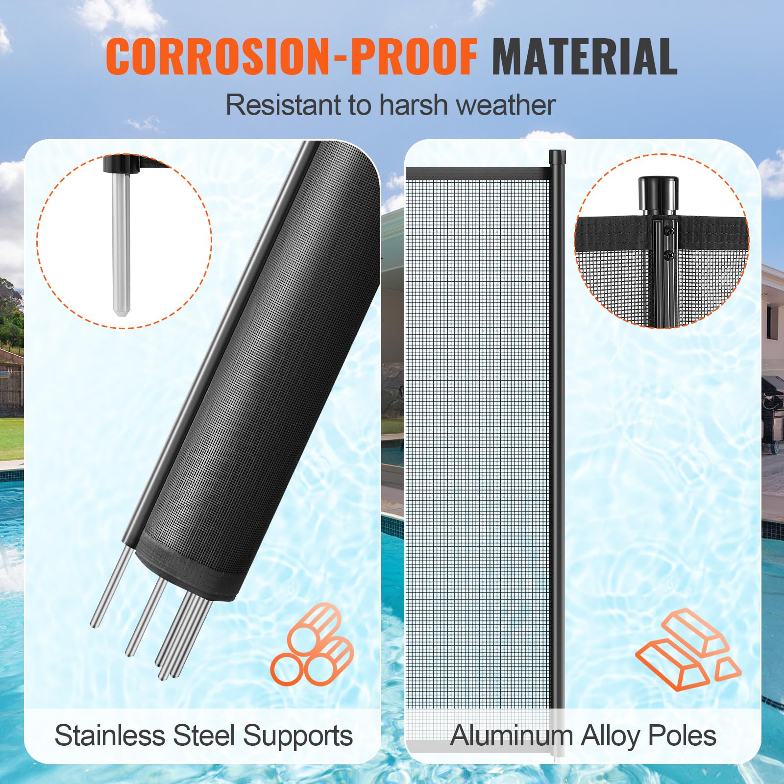 VEVOR 4x72 FT Removable Safety Pool Fence for Inground Pools - Heavy Duty 340g Teslin PVC Mesh, Easy DIY Installation, Child & Pet Protection - Perfect for Backyard, Residential, and Commercial Swimming Pool Safety
