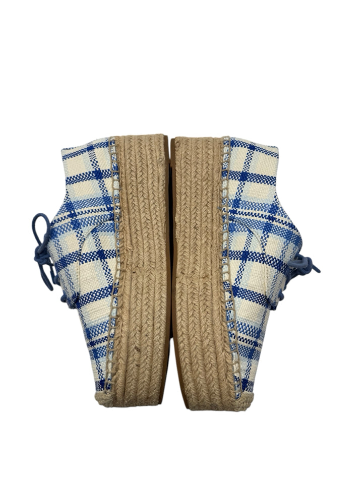 Tory Burch Blue Plaid Florence Espadrille Wedge Sandals - Women's Size 7.5 (US) Comfortable Summer Casual Shoes for Beach, Vacation & Everyday Wear