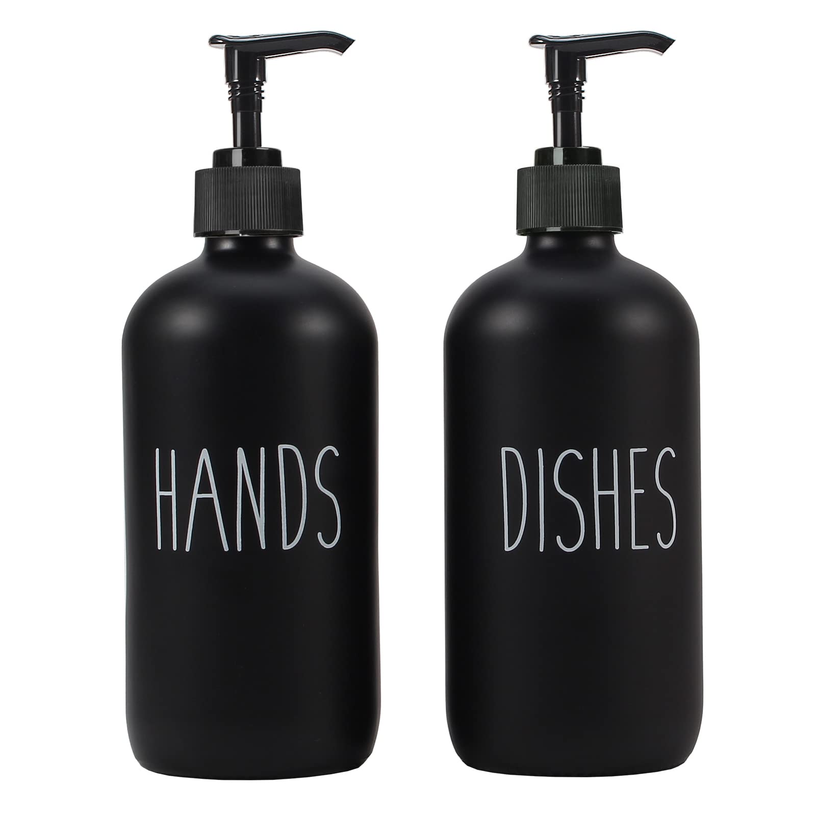 GOYISEE 16oz Glass Soap Dispenser with Pump - Elegant Black Hand & Dish Soap Dispenser for Bathroom & Kitchen Decor | Perfect for Countertop, Sink Area, and Home Accessories Organization (Black & Black Set)
