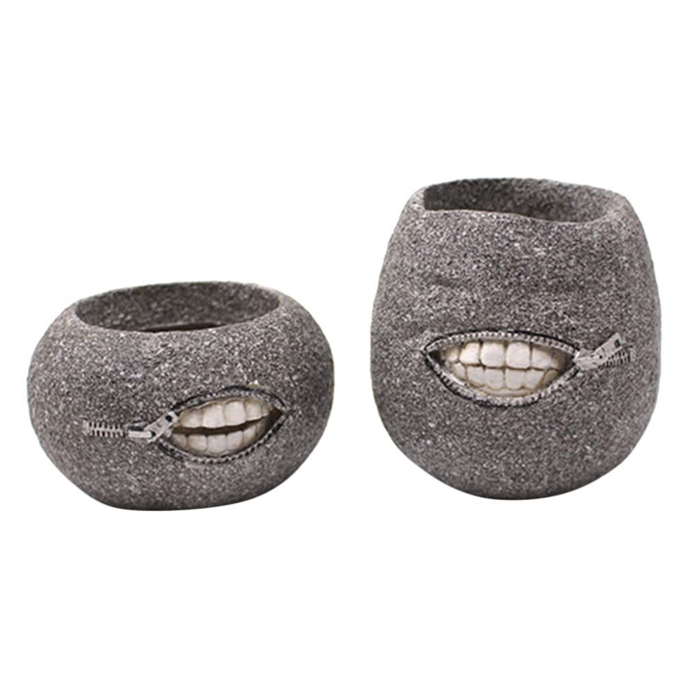 Funny Flower Pots with Novelty Teeth Design - HANABASS 2-Pack Indoor Plant Pots for Succulents, Herbs & Small Plants | Perfect for Home Decor, Office Desk & Gift Ideas