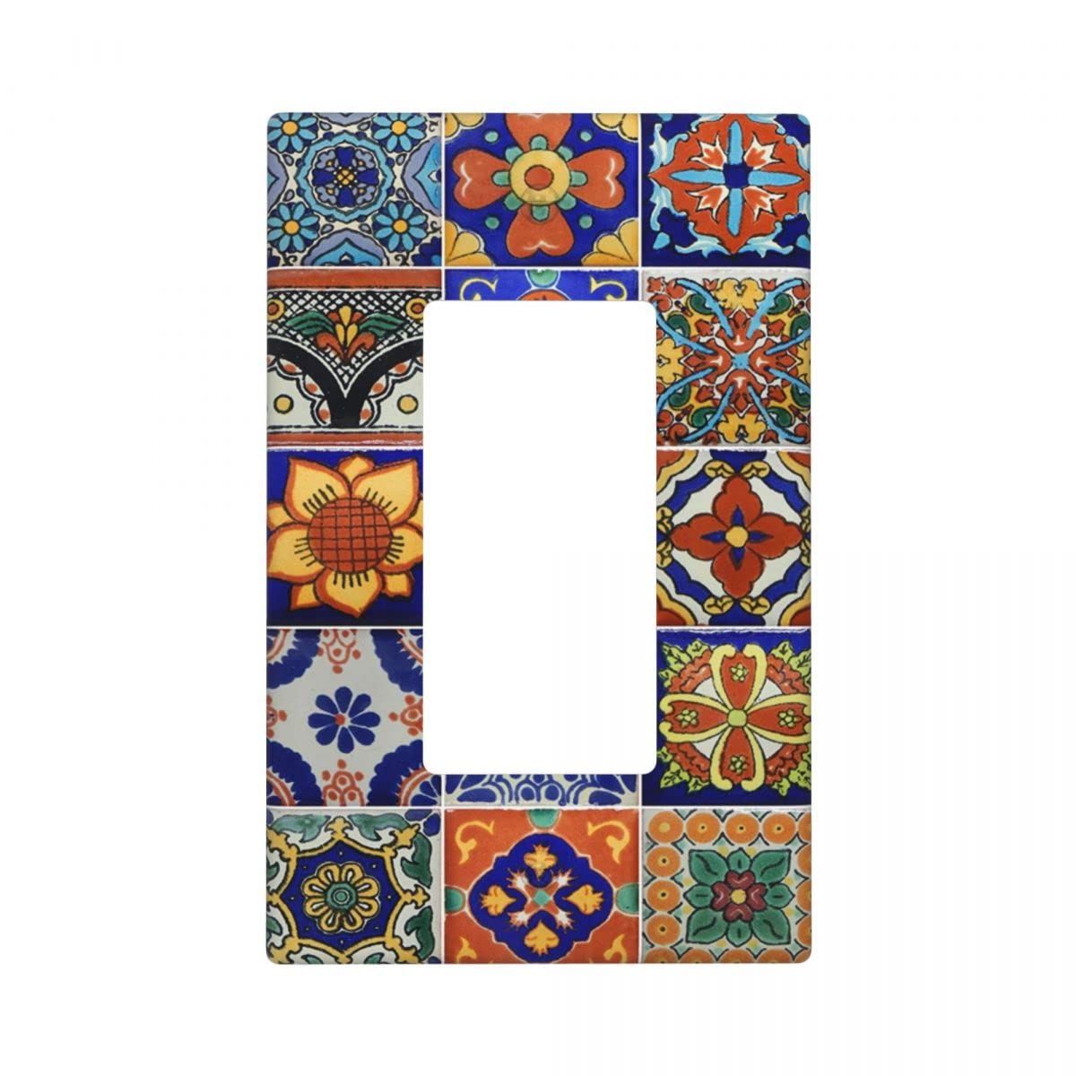 Hand-Painted Talavera Mexican Tile Light Switch Cover - 1-Gang Decorative Rocker Wall Plate (4.5