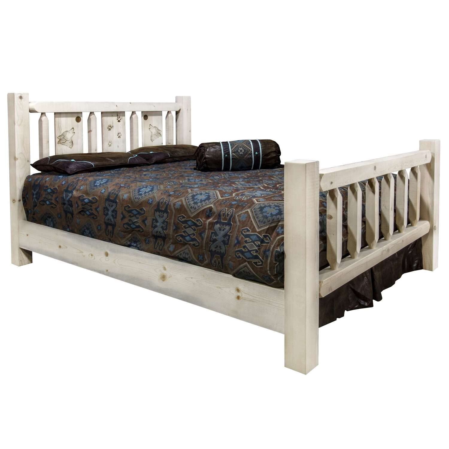 Montana Woodworks Homestead Collection Twin Bed with Laser Engraved Wolf Design - Solid Wood Frame, Clear Lacquer Finish for Kids Room, Guest Bedroom & Cabin Decor