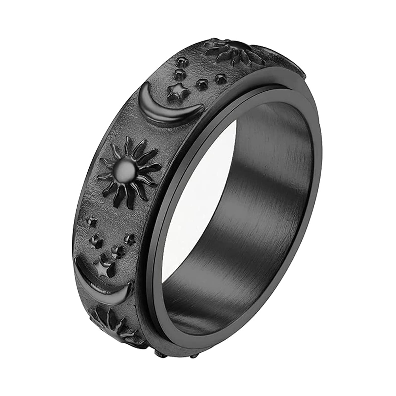 Anxiety Relief Spinner Ring for Women & Men - Boho Sun Moon Star Design - Titanium Steel Fidget Ring Size 6-13 - Perfect for Stress Relief & Focus