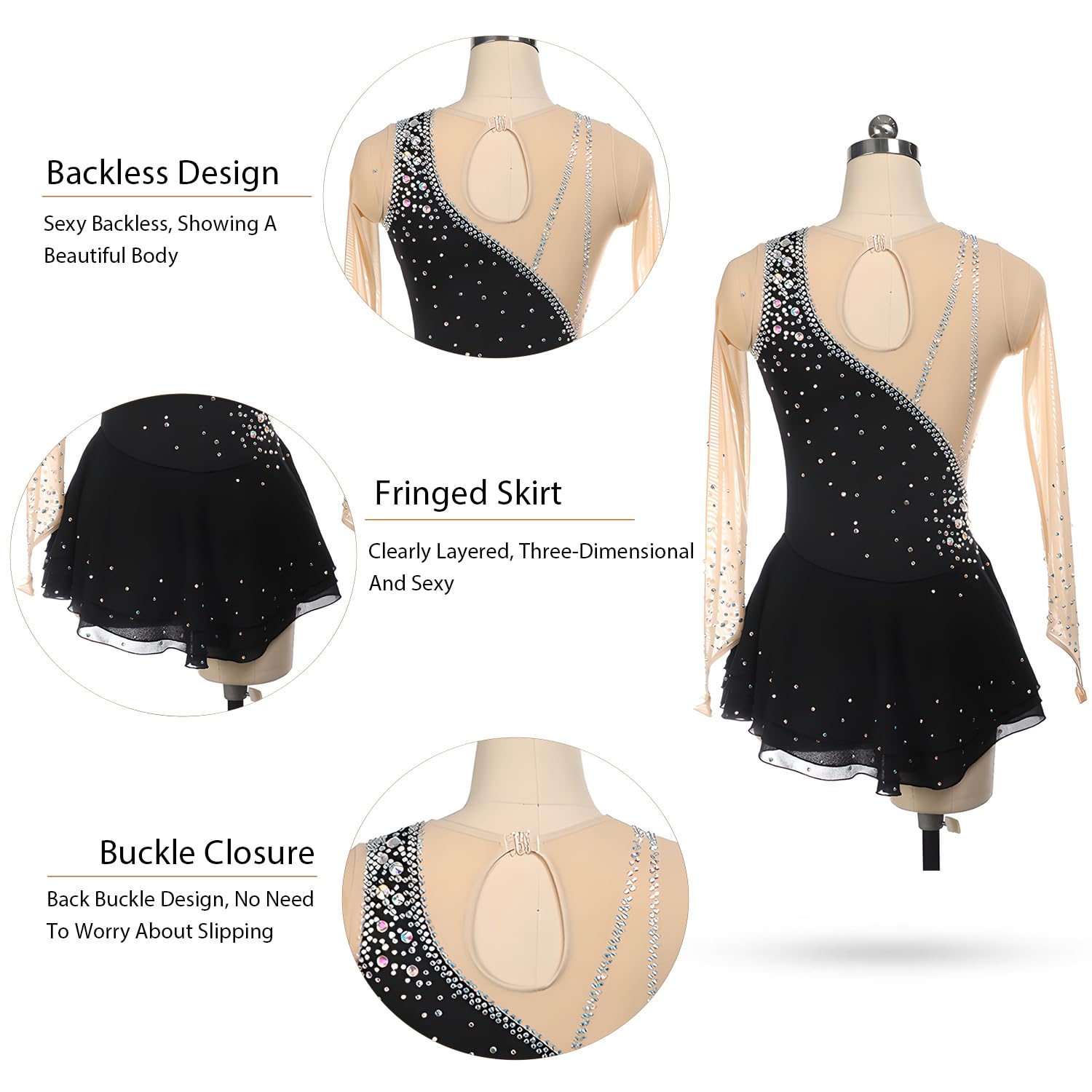 Figure Skating Skirt for Women & Girls - Red Diamond Skating Dress 3XL - Elegant Ice Skating Costume for Performances & Competitions