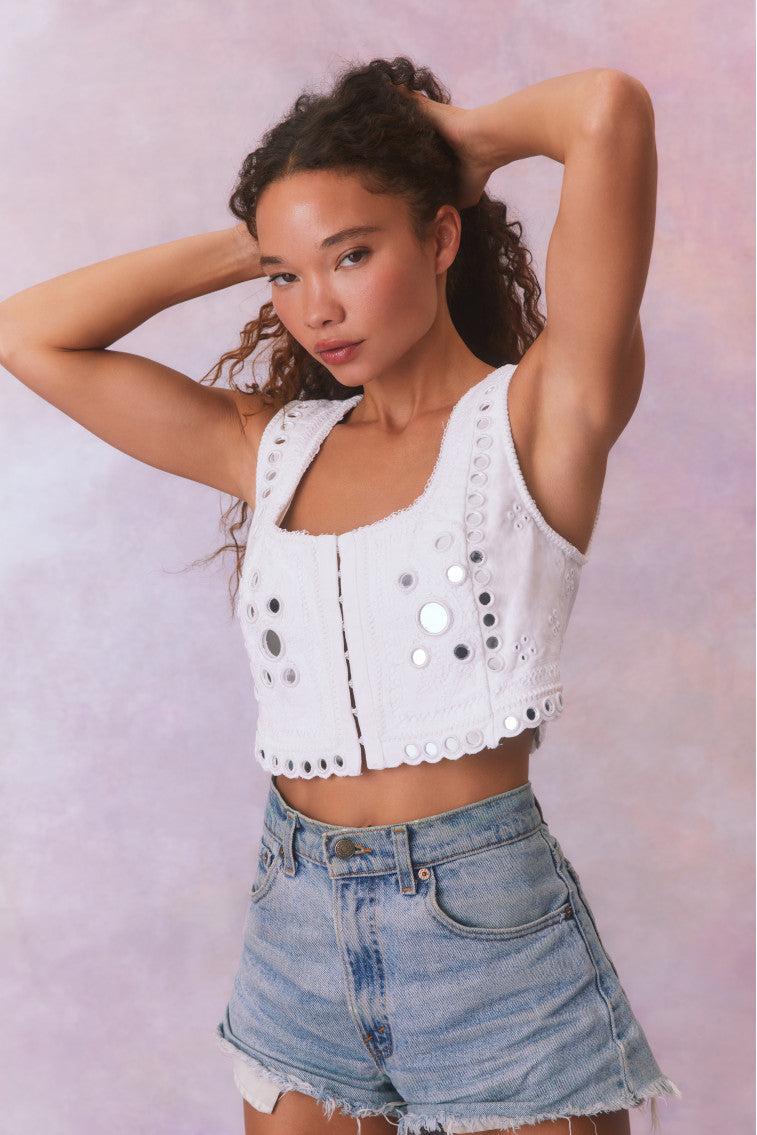 Sexy Cayman Embellished Bustier Top for Women - Lace Corset Tops with Rhinestone Details | Perfect for Night Out, Party, Date Night and Special Occasions