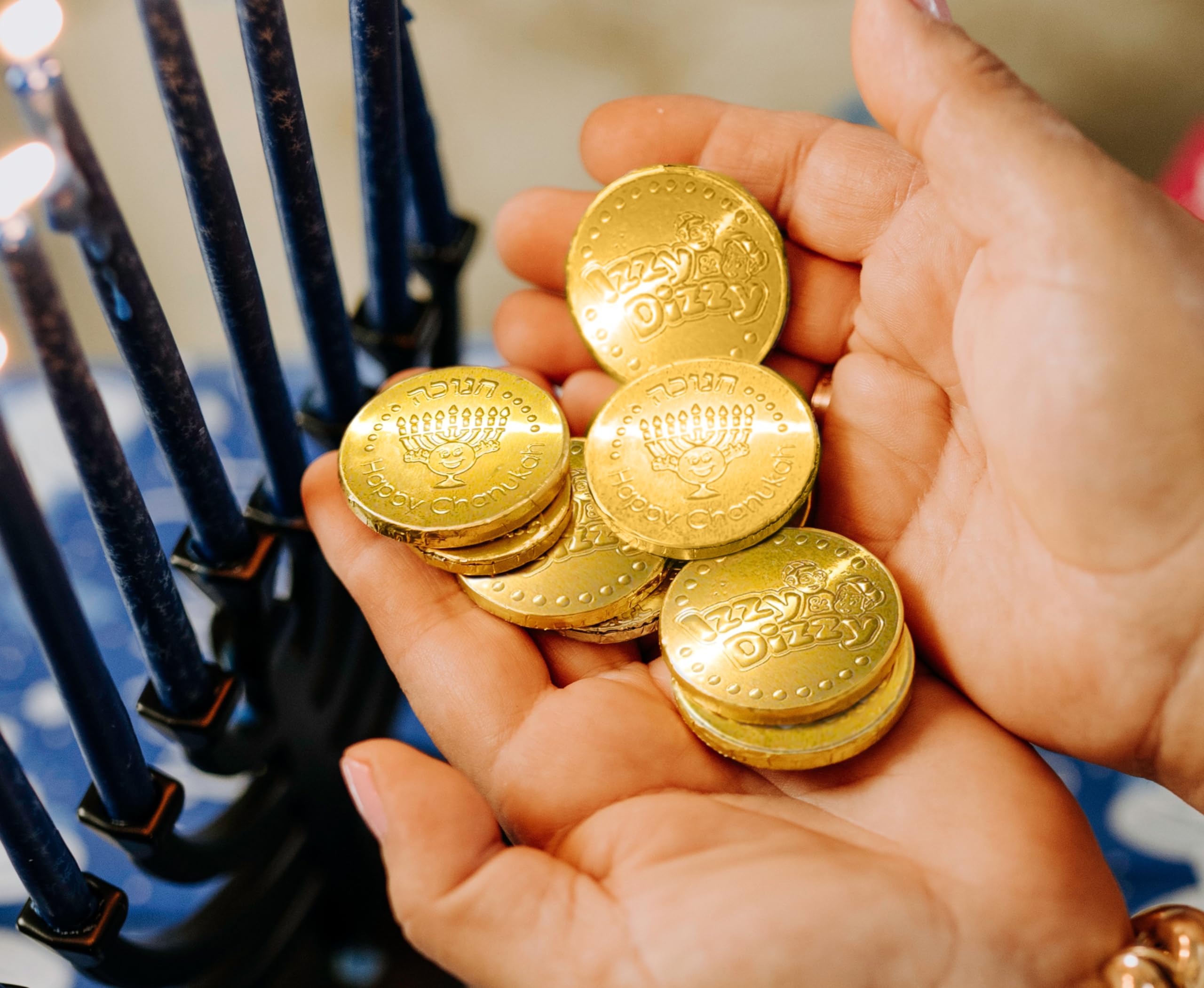 Kosher Milk Chocolate Hanukkah Gelt Coins - Nut Free, Dairy, Menorah Embossed - 50 Pack for Hanukkah Celebrations, Gift Giving & Holiday Parties