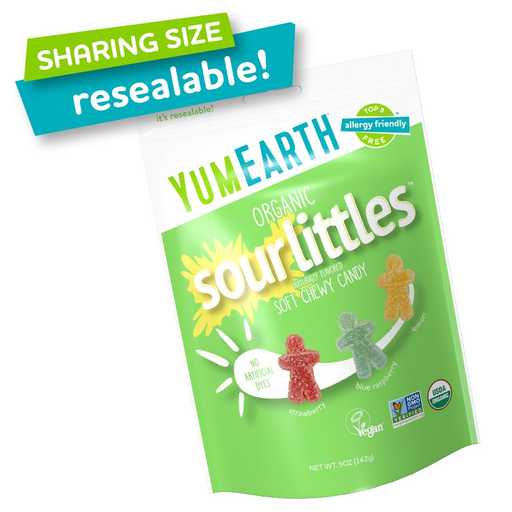 YumEarth Organic Sour Littles Chewy Candy - Allergy Friendly, No Artificial Dyes or Flavors, Non-GMO, Gluten Free, Vegan - 5oz Bag - Perfect for School Lunches, Parties & Healthy Snacking