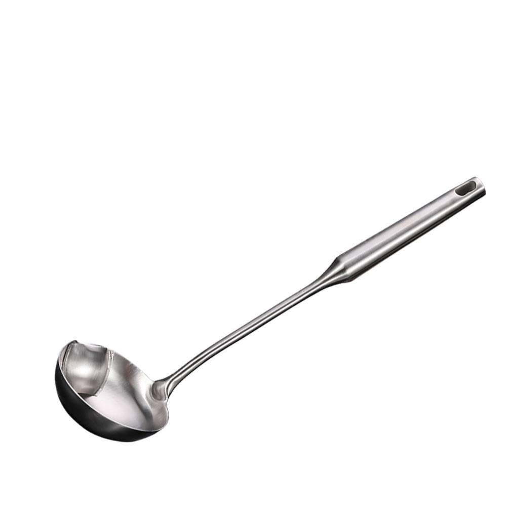 Premium Stainless Steel Oil Separator Spoon - Anti-Scalding Plastic Handle Soup Skimmer Ladle for Kitchen - Perfect for Removing Fat from Broth, Stew, and Soup - Ideal for Home Cooking & Restaurant Use