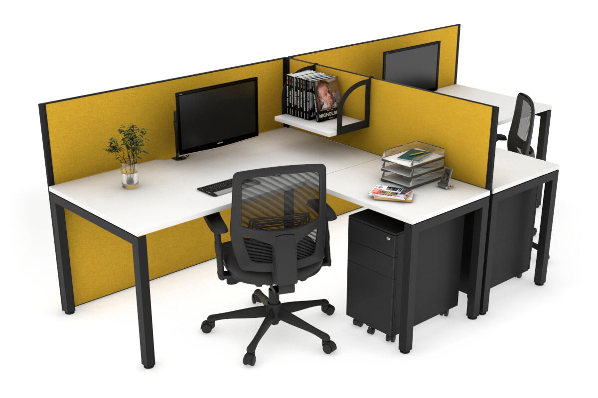 Quadro Square Legs 2-Person Corner Workstation T-Configuration [1600L x 1800W with Cable Management] - Perfect for Office, Home Workspace & Collaborative Environments